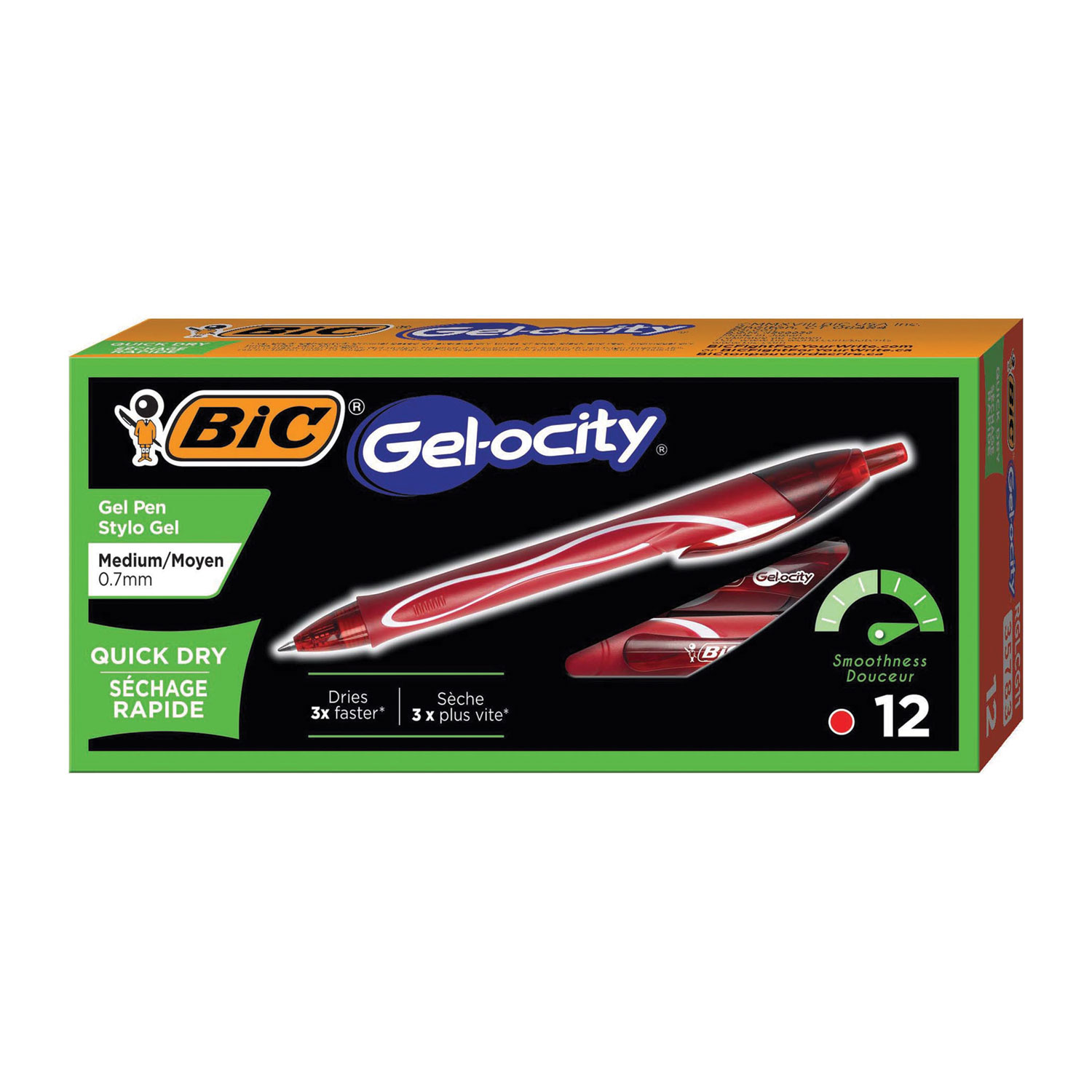  BIC RGLCG11-RD Gel-ocity Quick Dry Retractable Gel Pen, Fine 0.7mm, Red Ink/Barrel, Dozen (BICRGLCG11RD) 
