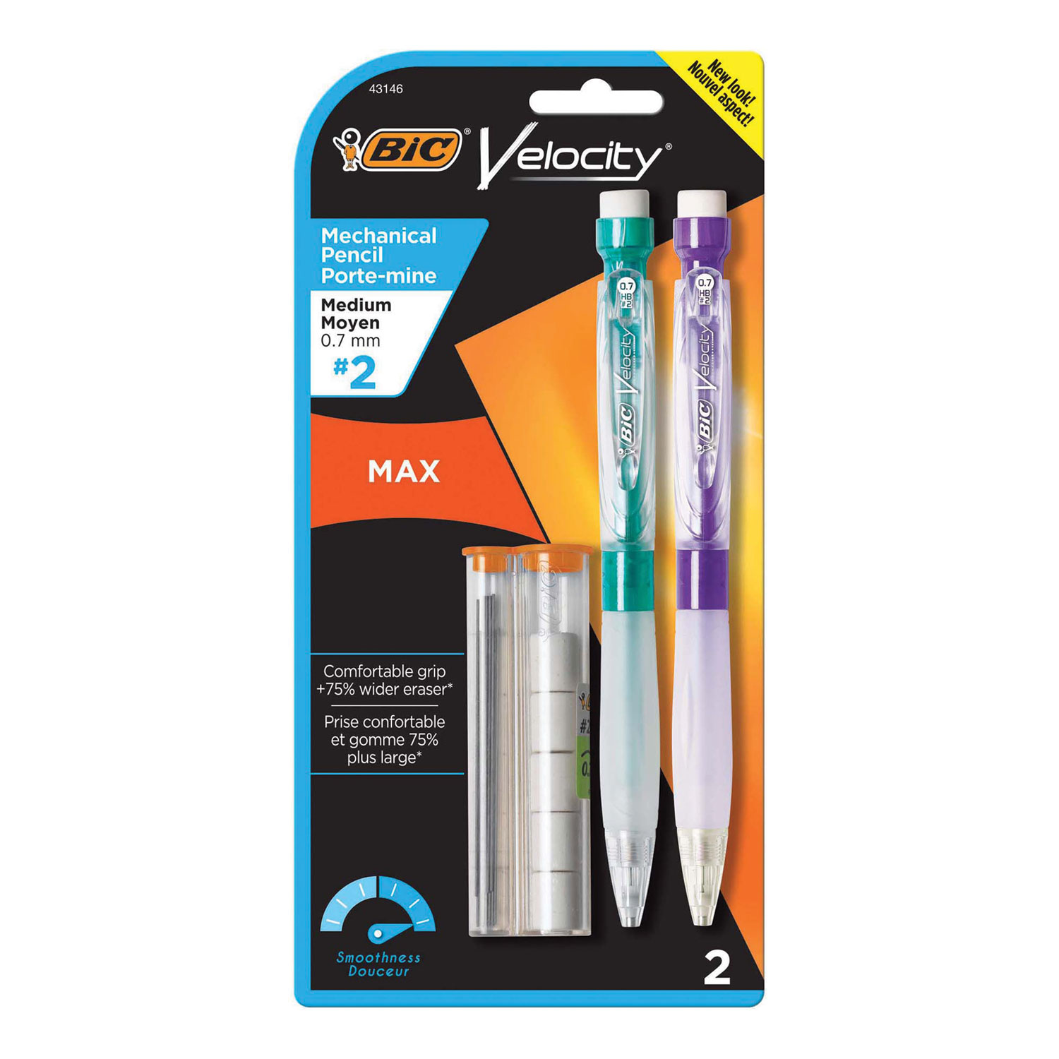  BIC MPMX7P21-BK Velocity Max Pencil, 0.7 mm, HB (#2.5), Black Lead, Assorted Barrel Colors, 2/Pack (BICMPMX7P21BK) 