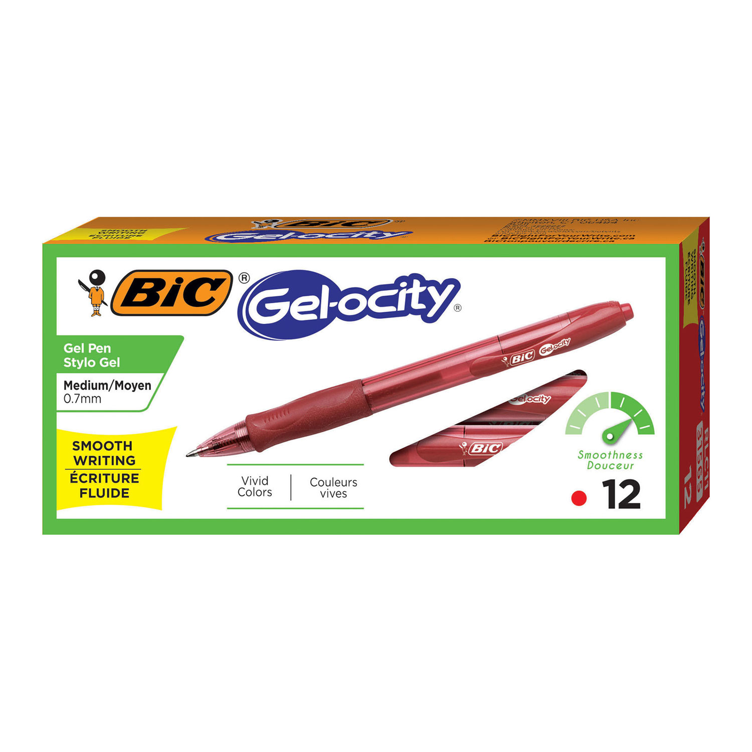  BIC RLC11 RED Gel-ocity Retractable Gel Pen, 0.7mm, Red Ink, Translucent Red Barrel, Dozen (BICRLC11RD) 
