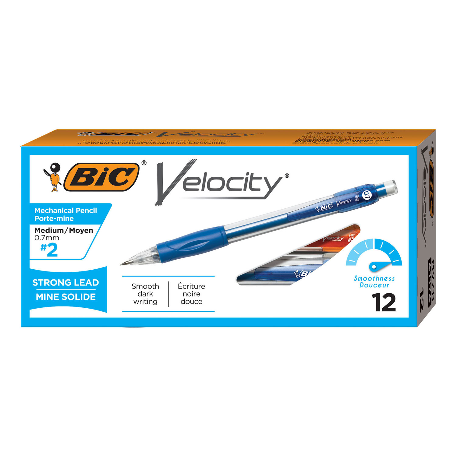  BIC MV711 BLK Velocity Original Mechanical Pencil, 0.7 mm, HB (#2.5), Black Lead, Blue Barrel, Dozen (BICMV711BK) 