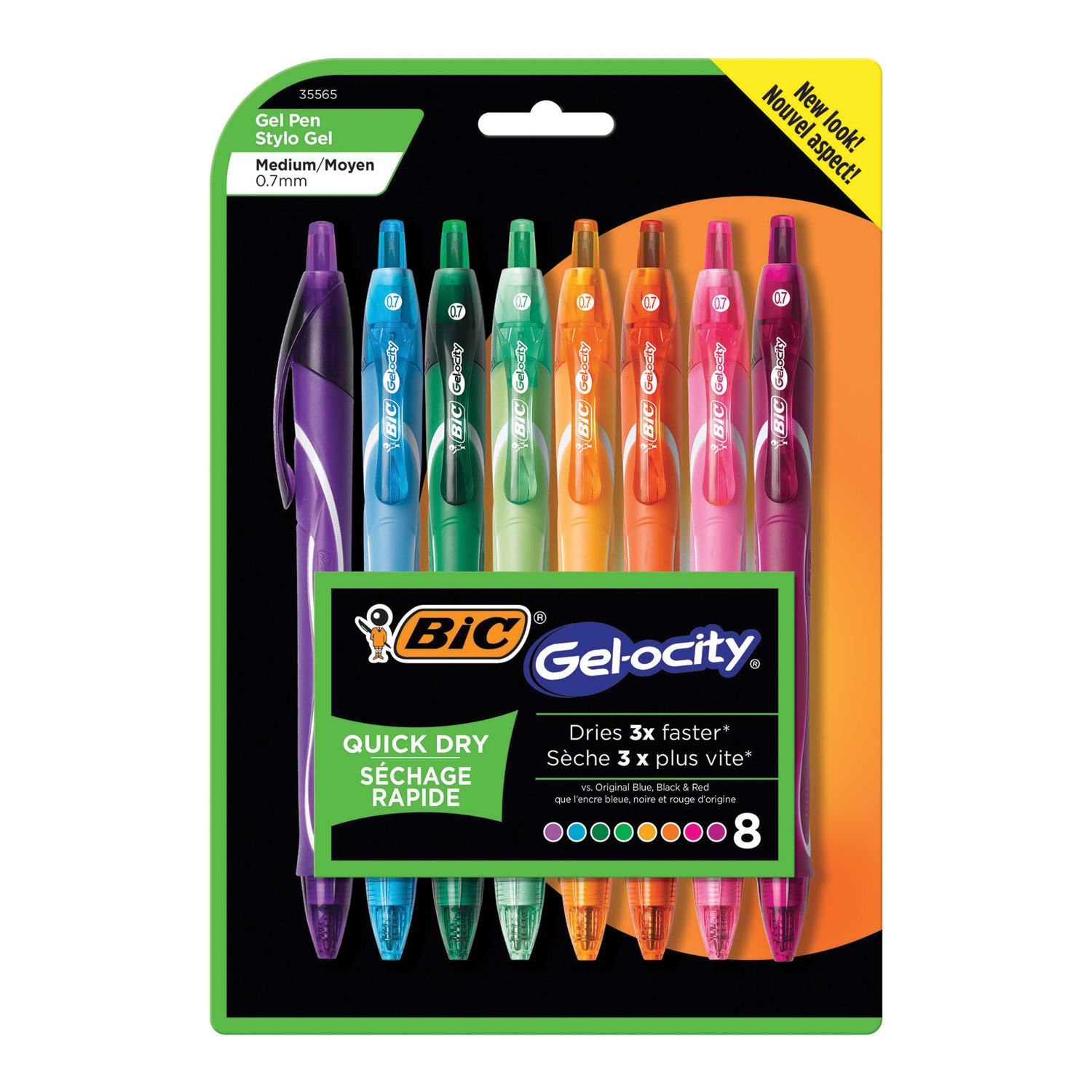 BIC RGLCGAP81-AST Gel-ocity Quick Dry Retractable Gel Pen, 0.7mm, Assorted Ink/Barrel, 8/Pack (BICRGLCGAP81AST) 