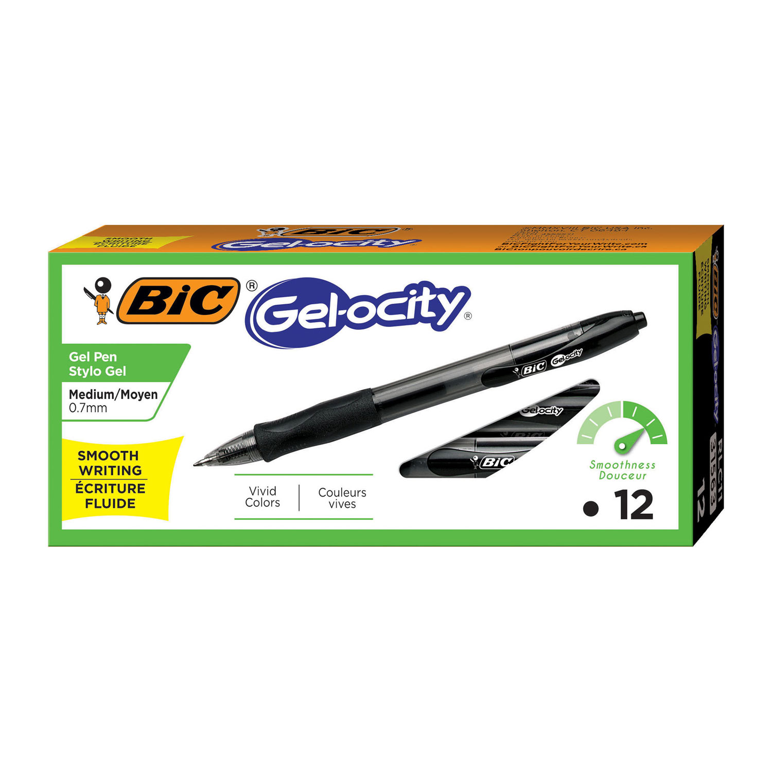  BIC RLC11 BLK Gel-ocity Retractable Gel Pen, 0.7mm, Black Ink, Translucent Black Barrel, Dozen (BICRLC11BK) 
