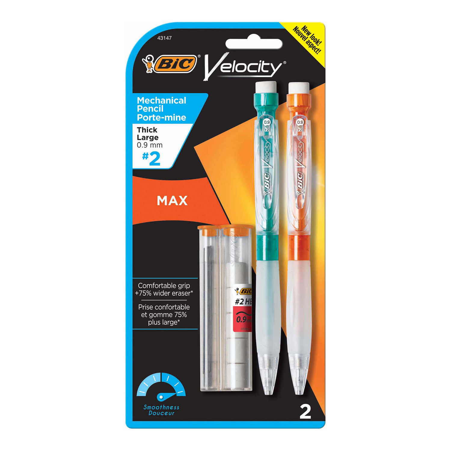  BIC MPMX9P21 Velocity Max Pencil, 0.9 mm, HB (#2), Black Lead, Assorted Barrel Colors, 2/Pack (BICMPMX9P21) 
