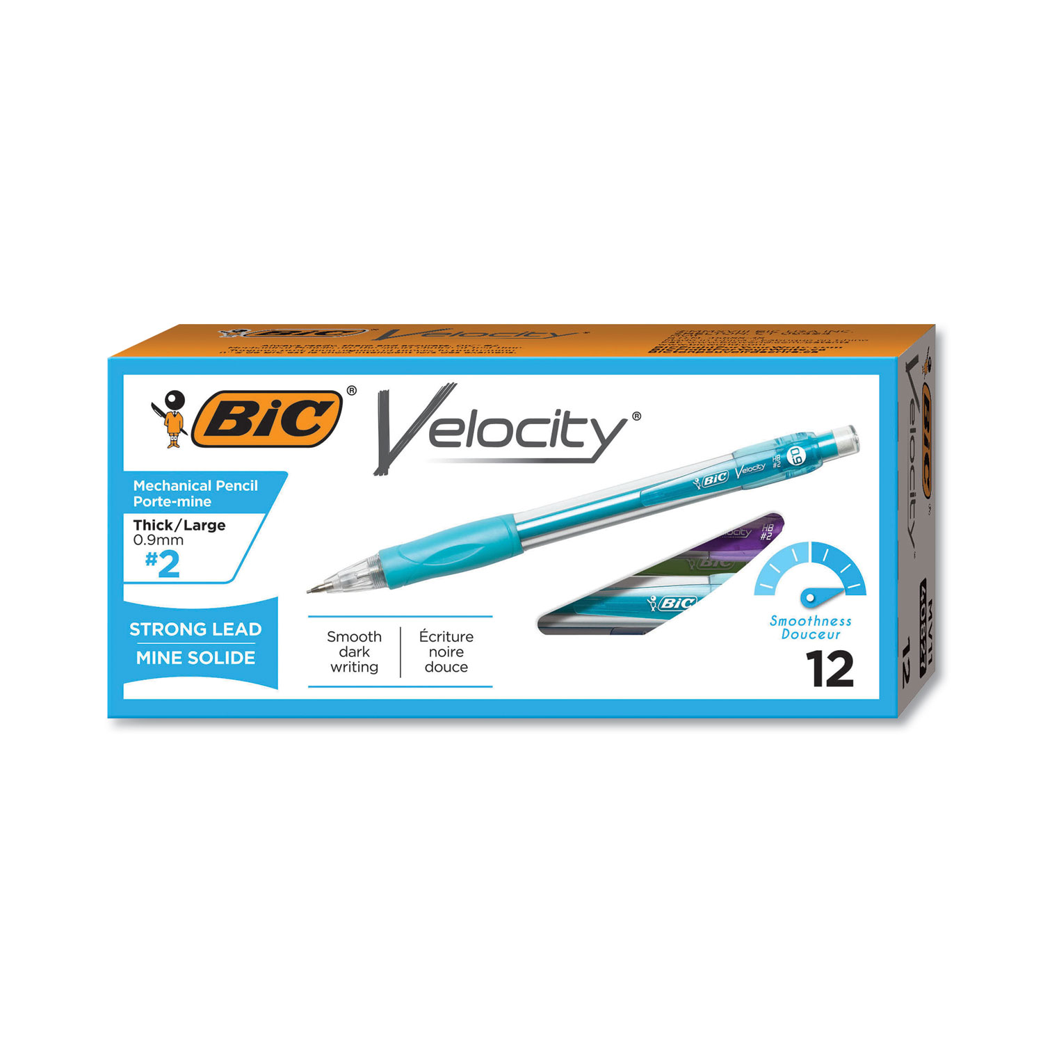  BIC MV11 BLK Velocity Original Mechanical Pencil, 0.9 mm, HB (#2.5), Black Lead, Turquoise Barrel, Dozen (BICMV11BK) 