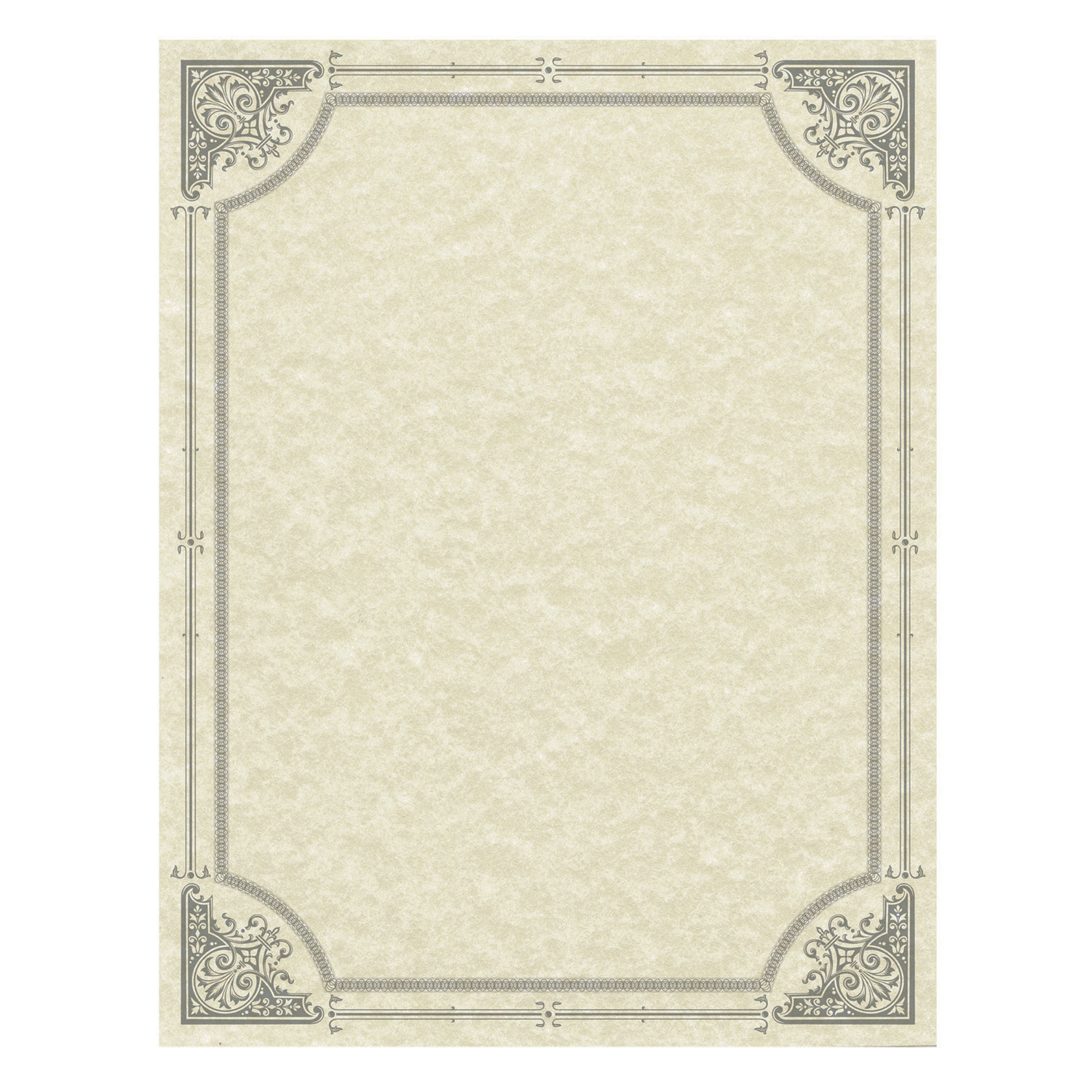 Parchment Certificates, Vintage, 8 1/2 x 11, Ivory w/ Silver-Foil Border, 50/Pack