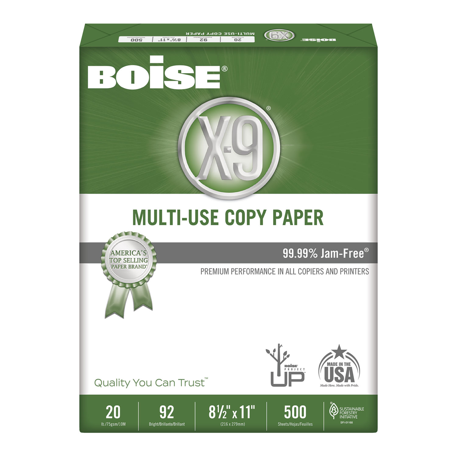  Boise OX-9001 X-9 Multi-Use Copy Paper, 92 Bright, 20lb, 8.5 x 11, White, 500 Sheets/Ream, 10 Reams/Carton (CASOX9001) 