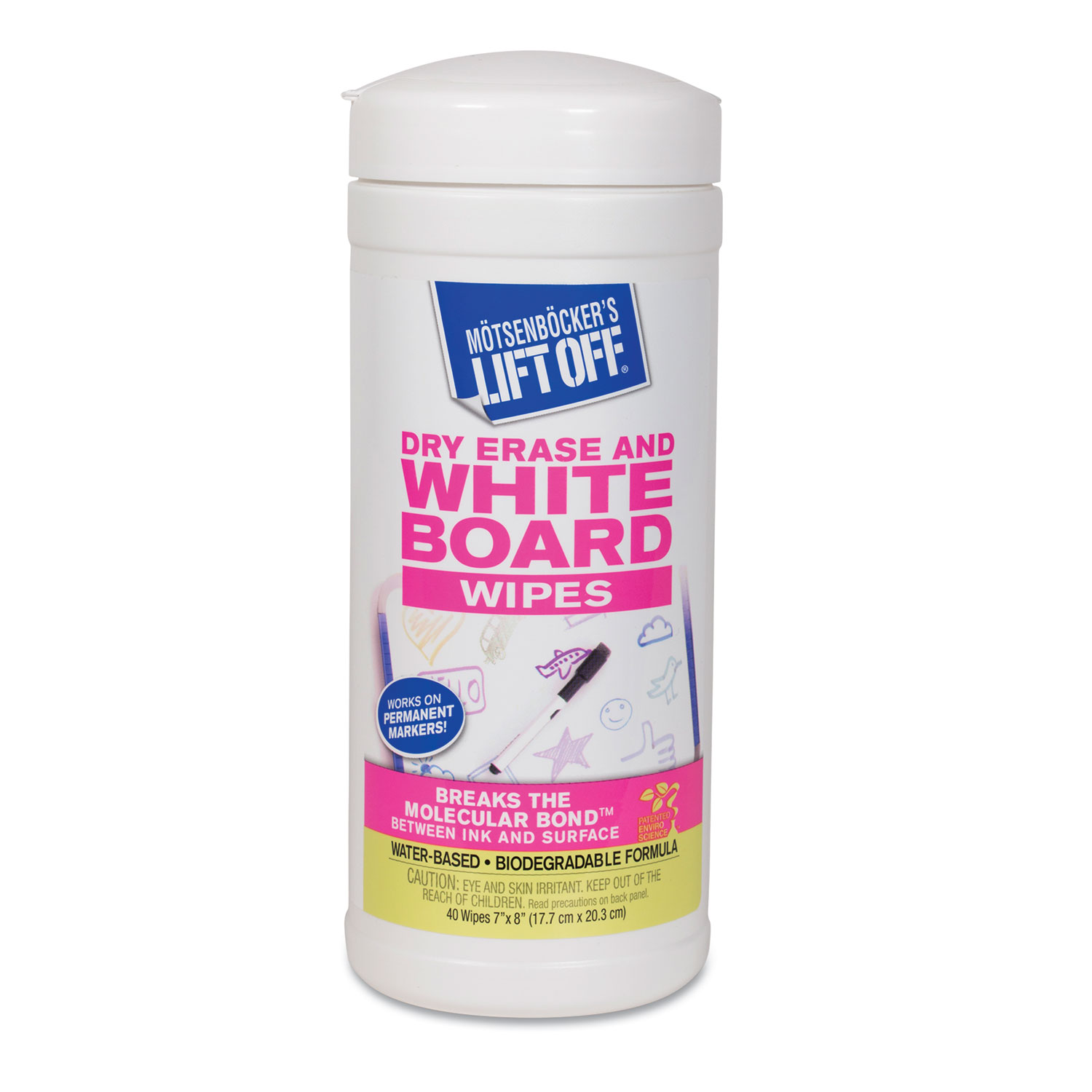  Motsenbocker's Lift-Off 42703 Dry Erase Cleaner Wipes, 7 x 12, 40/Canister (MOT42703EA) 