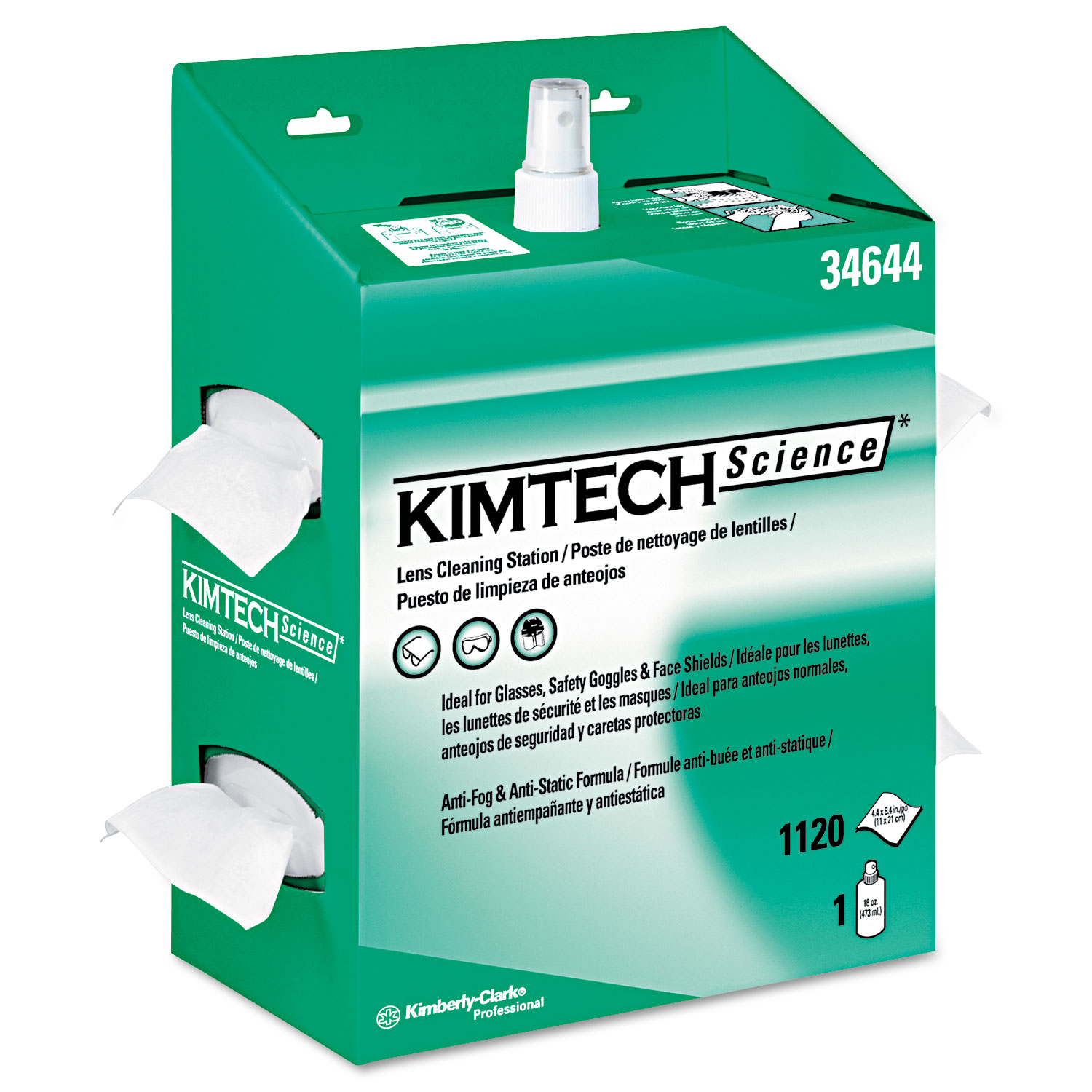  Kimtech 34644EA KIMWIPES Lens Cleaning, 16oz Spray, 4 2/5 X 8 1/2, 1120 Wipes/Box, 4/Carton (KCC34644) 