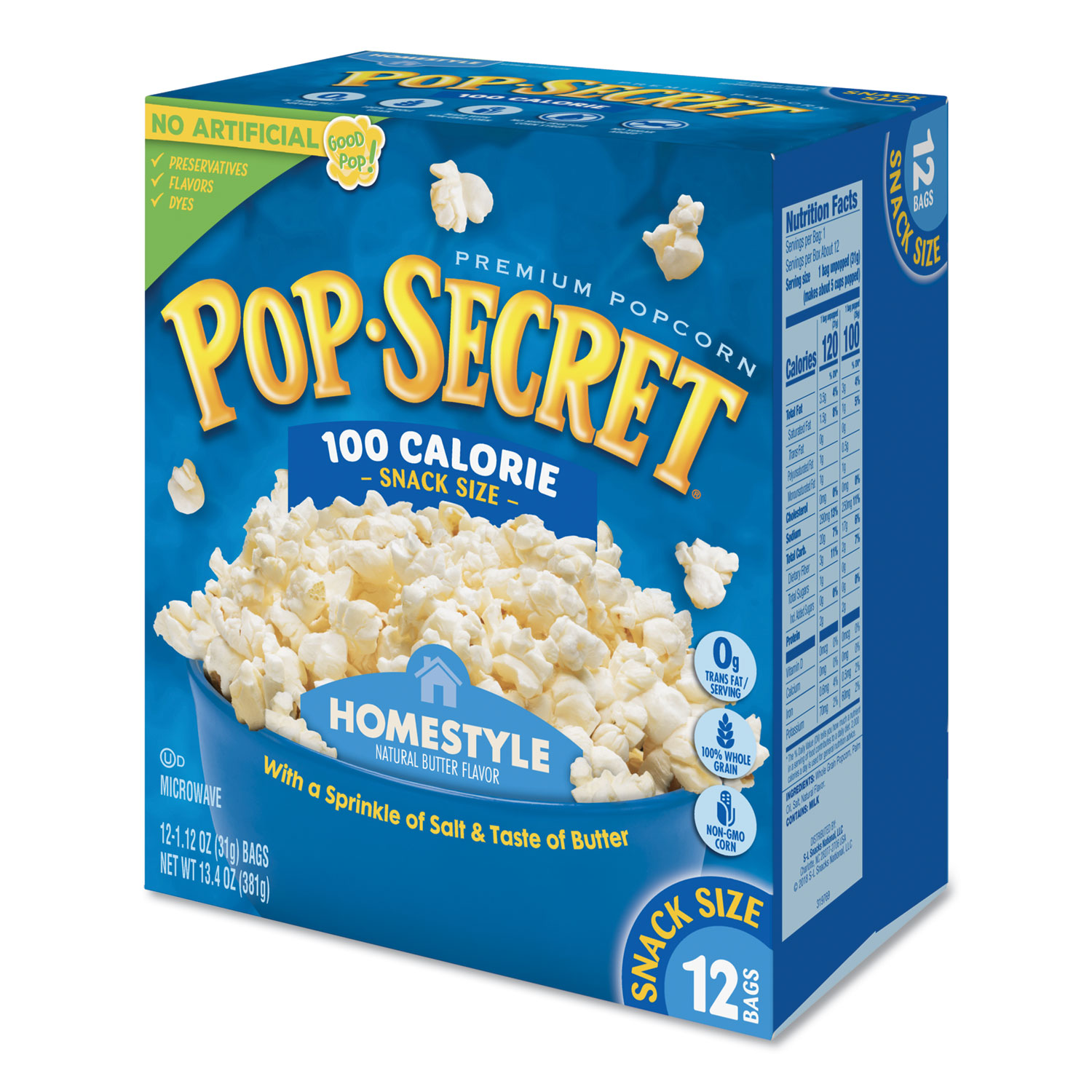 Microwave Popcorn, Homestyle, 1.2 oz Bags, 12/Box
