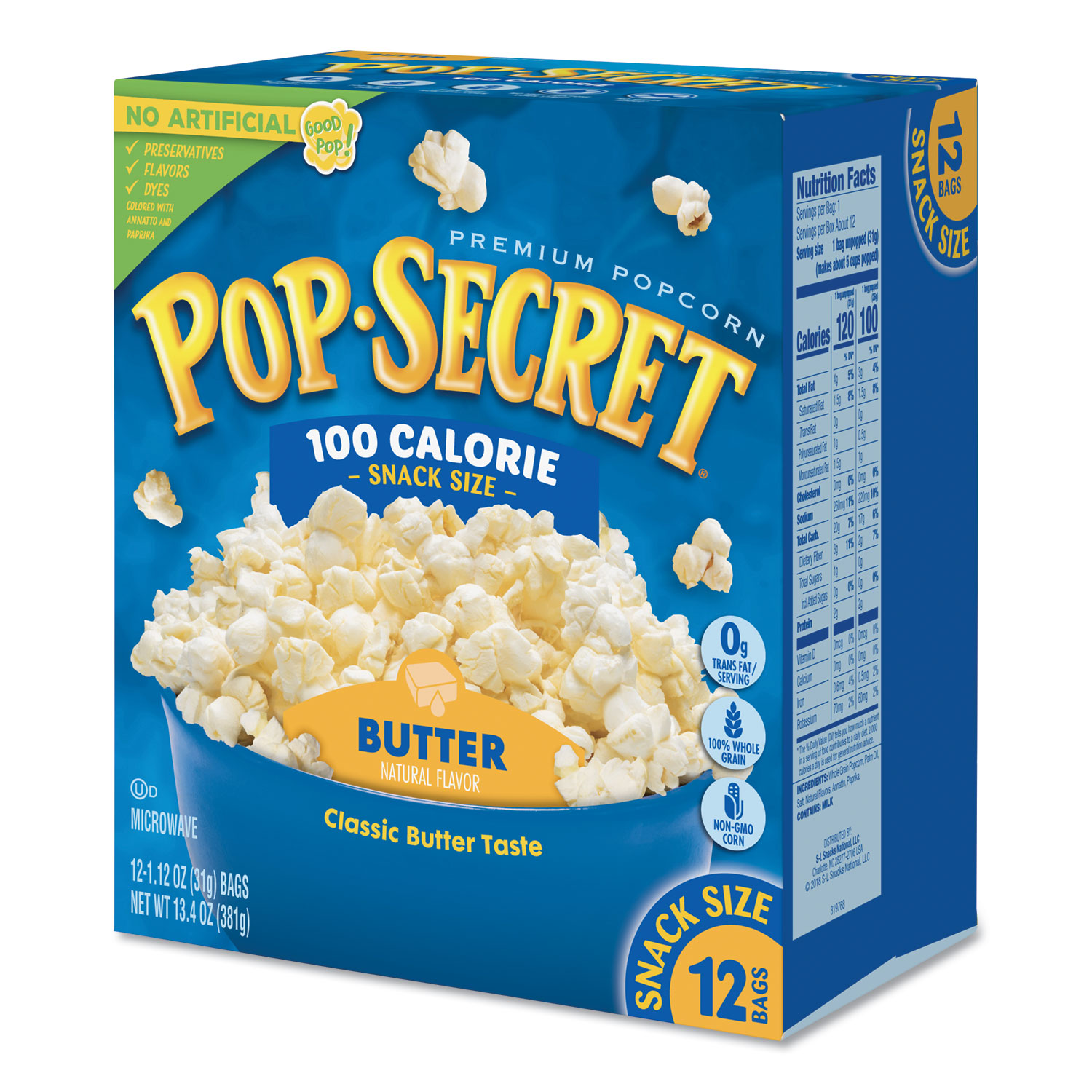 Microwave Popcorn, Butter, 1.2 oz Bags, 12/Box