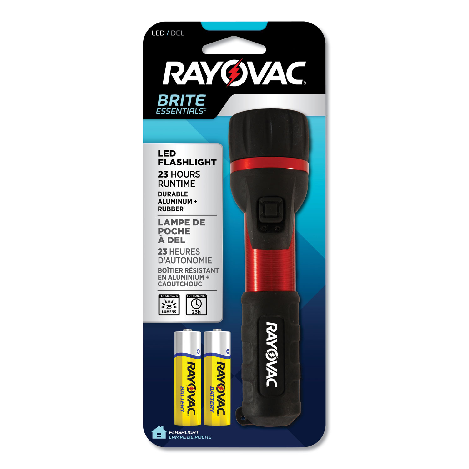  Rayovac BER2AA-BA General Purpose Rubber and Aluminum Flashlight, 2 AA Batteries (Included), Red/Black (RAYBER2AABA) 