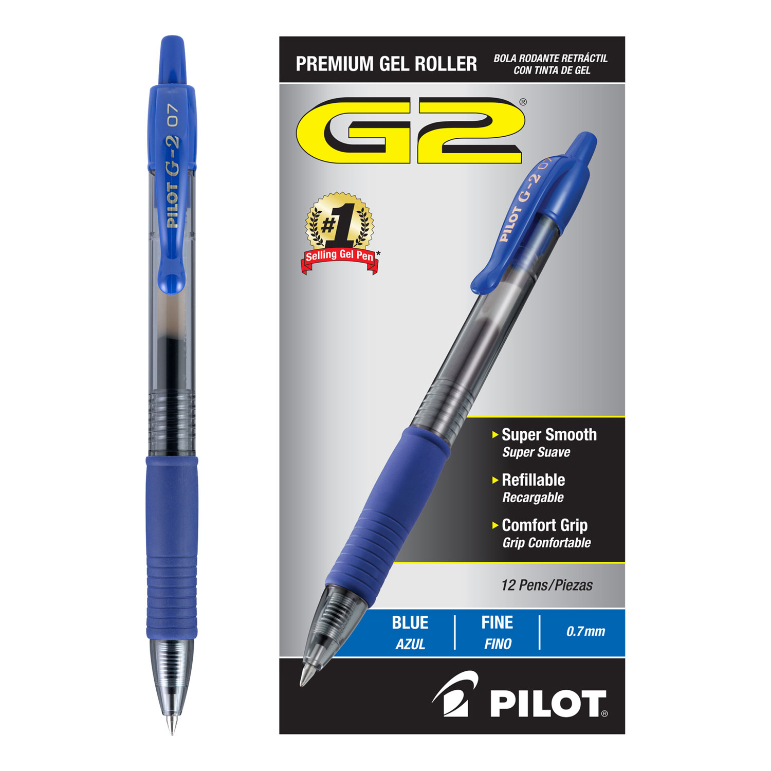 G2 Premium Retractable Gel Pen, 0.7mm, Blue Ink, Smoke Barrel, Dozen