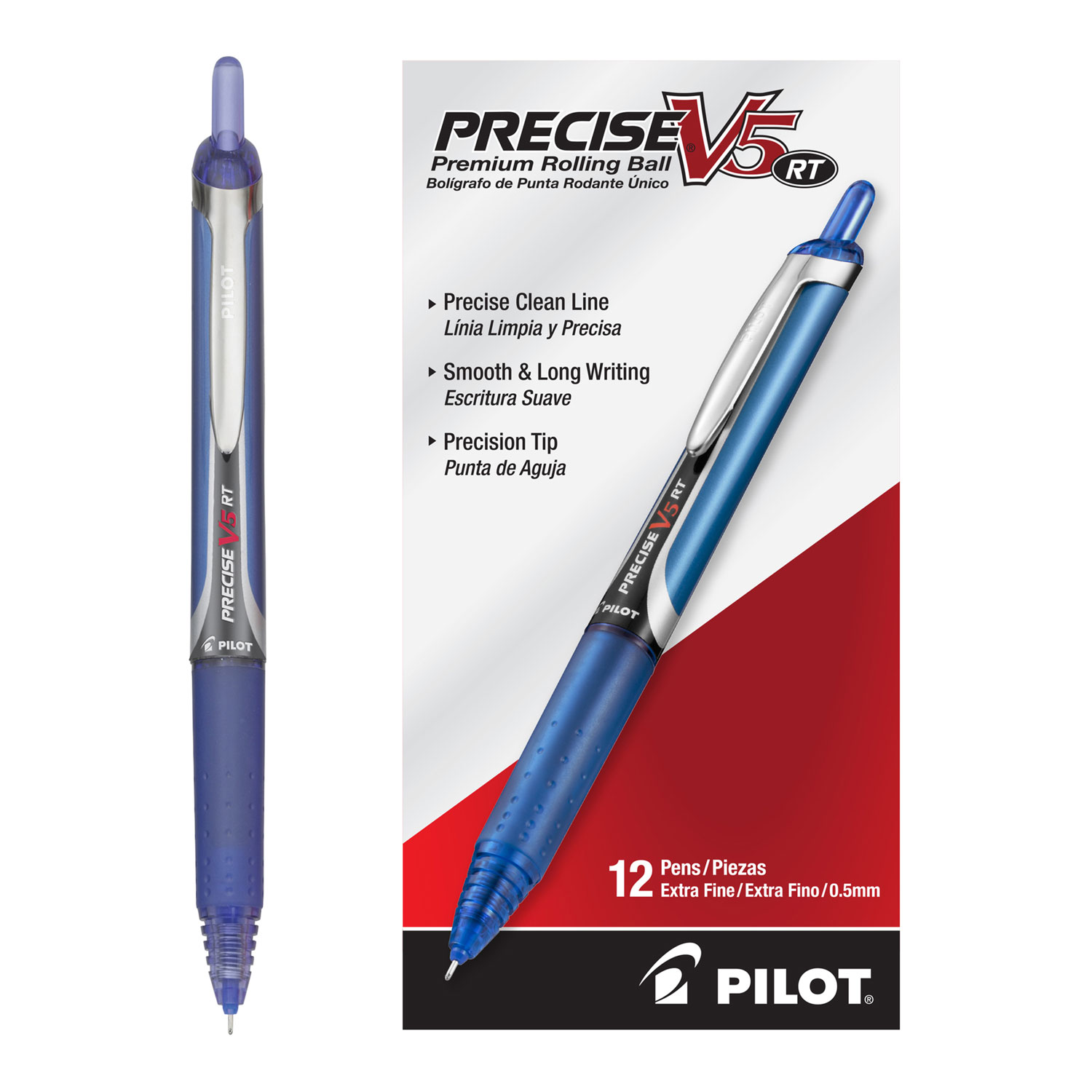  Pilot 26063 Precise V5RT Retractable Roller Ball Pen, 0.5mm, Blue Ink/Barrel (PIL26063) 