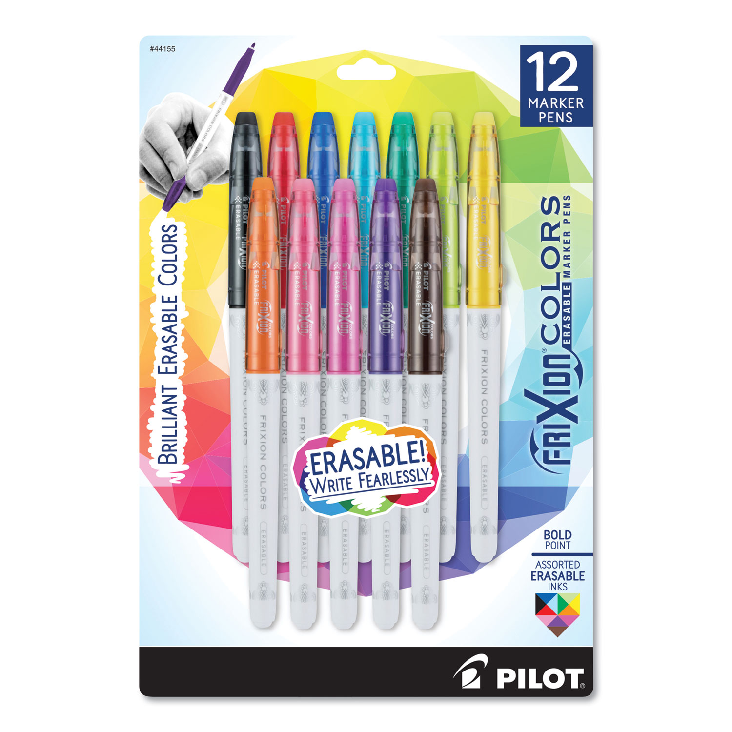  Pilot 44155 FriXion Colors Erasable Stick Marker Pen, 2.5mm, Assorted Ink/Barrel, 12/Set (PIL44155) 