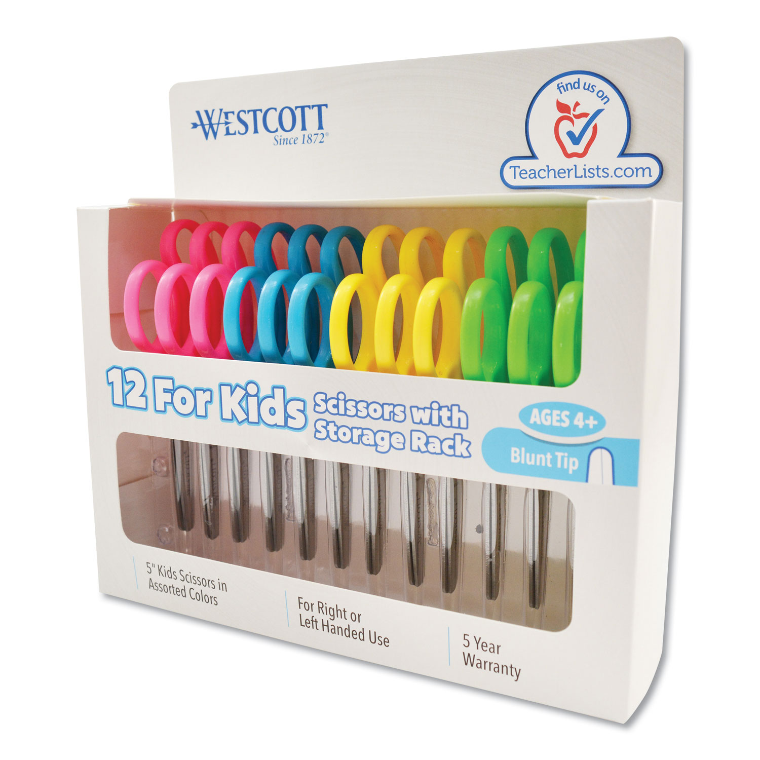 For Kids Scissors, Rounded Tip, 5" Long, 1.75" Cut Length, Assorted Straight Handles, 12/Pack