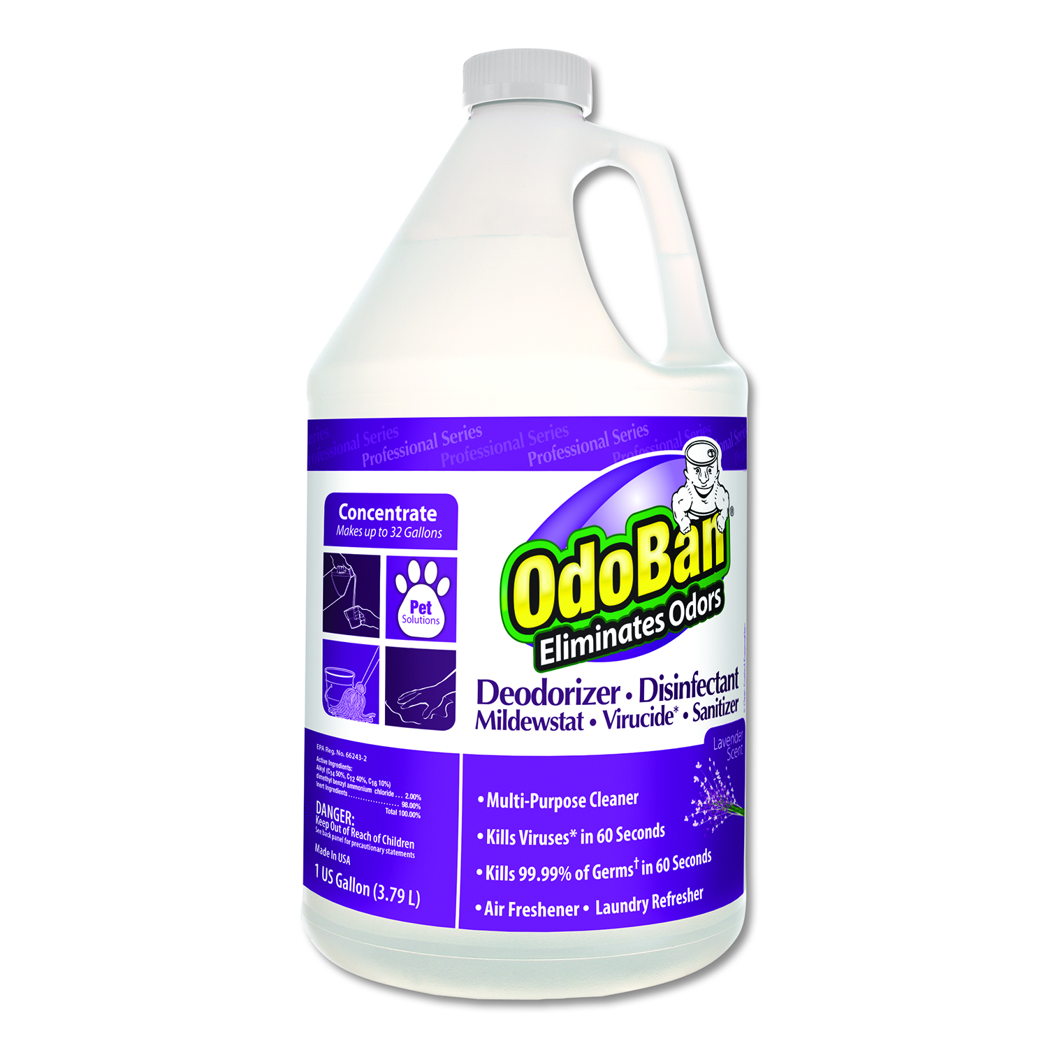  OdoBan CCC 911162-G4 Concentrate Odor Eliminator and Disinfectant, Lavender Scent, 1 gal Bottle, 4/Carton (ODO911162G4) 