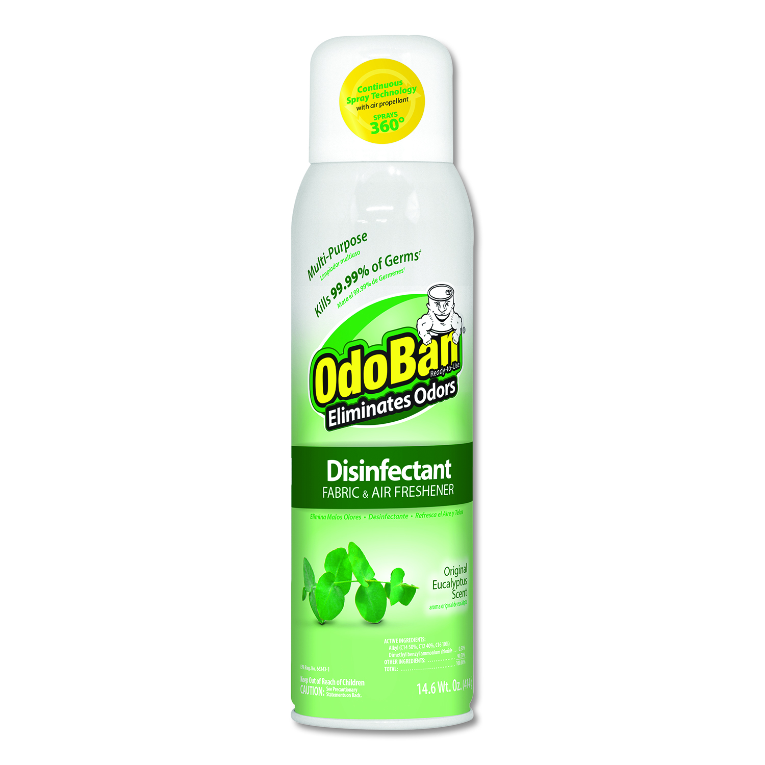  OdoBan 910001-14A12 Ready-To-Use Disinfectant/Fabric & Air Freshener 360 Spray, Eucalyptus, 14 oz Can, 12/Carton (ODO91000114A12) 
