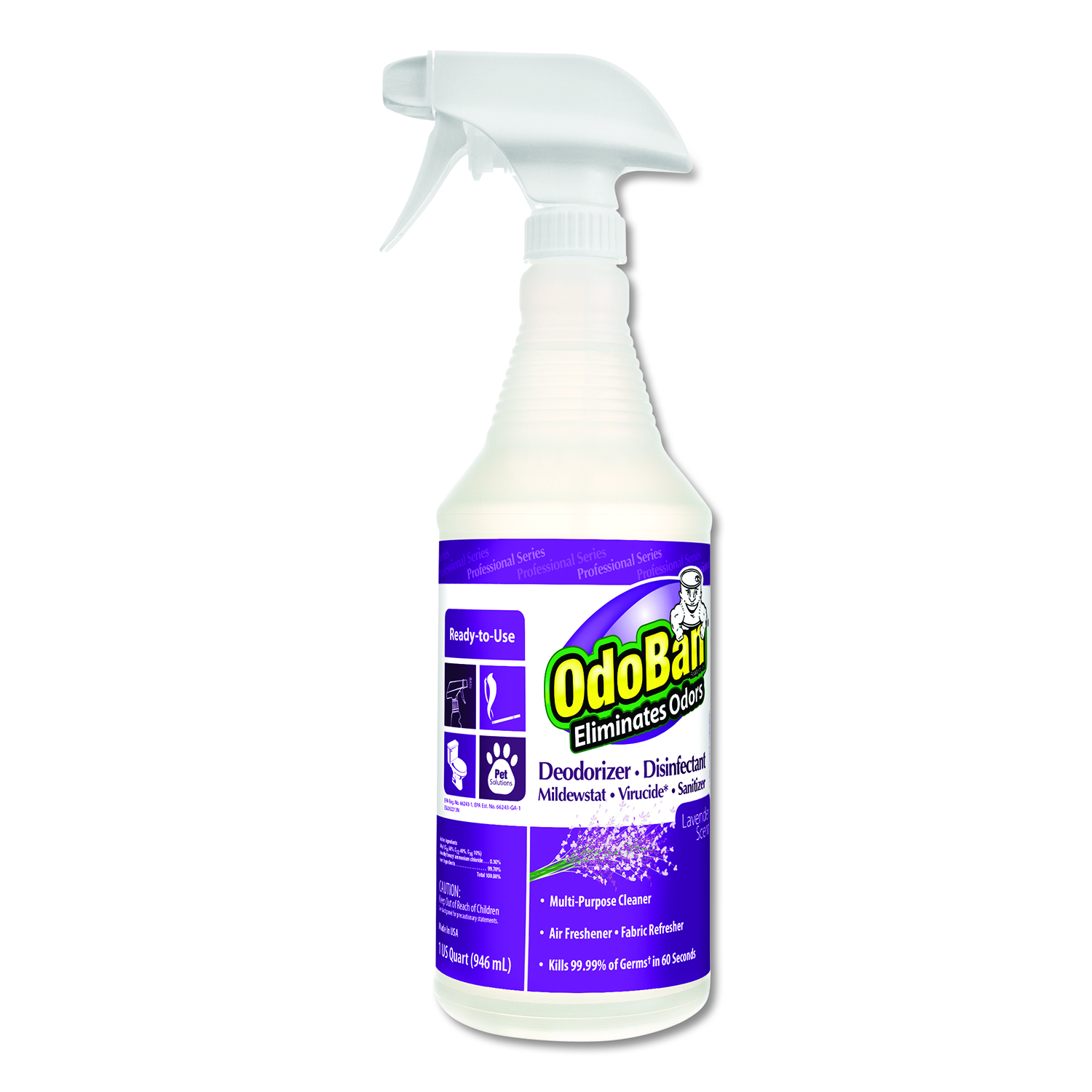  OdoBan CCC 910162-QC12 RTU Odor Eliminator and Disinfectant, Lavender, 32 oz Spray Bottle, 12/Carton (ODO910162QC12) 