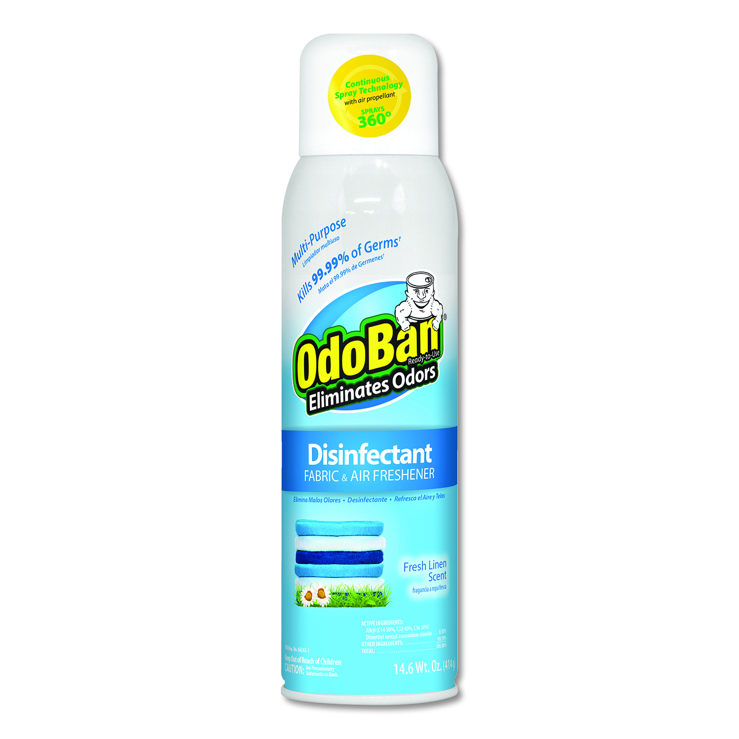  OdoBan 910701-14A12 Ready-To-Use Disinfectant/Fabric & Air Freshener 360 Spray, Fresh Linen, 14 oz Can, 12/Carton (ODO91070114A12) 