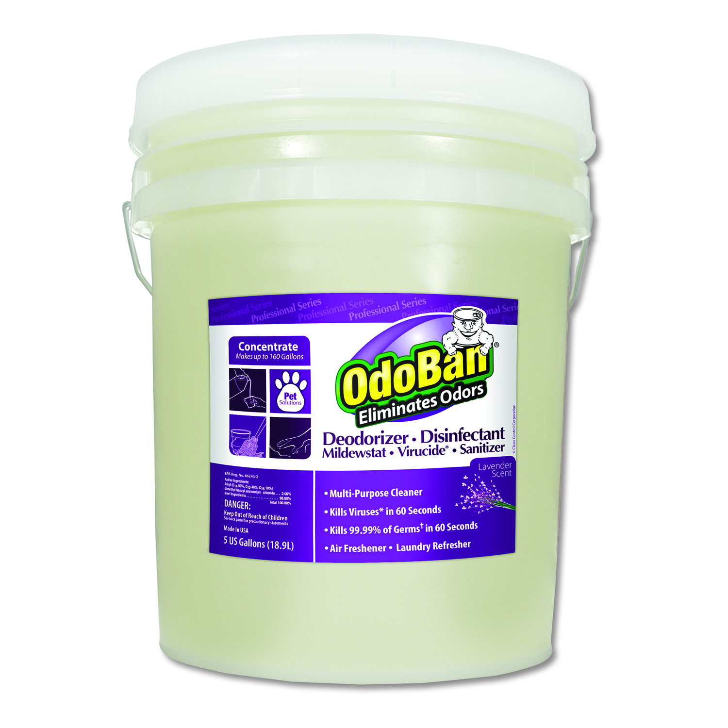  OdoBan CCC 911162-5G Concentrated Odor Eliminator and Disinfectant, Lavender Scent, 5 gal Pail (ODO9111625G) 