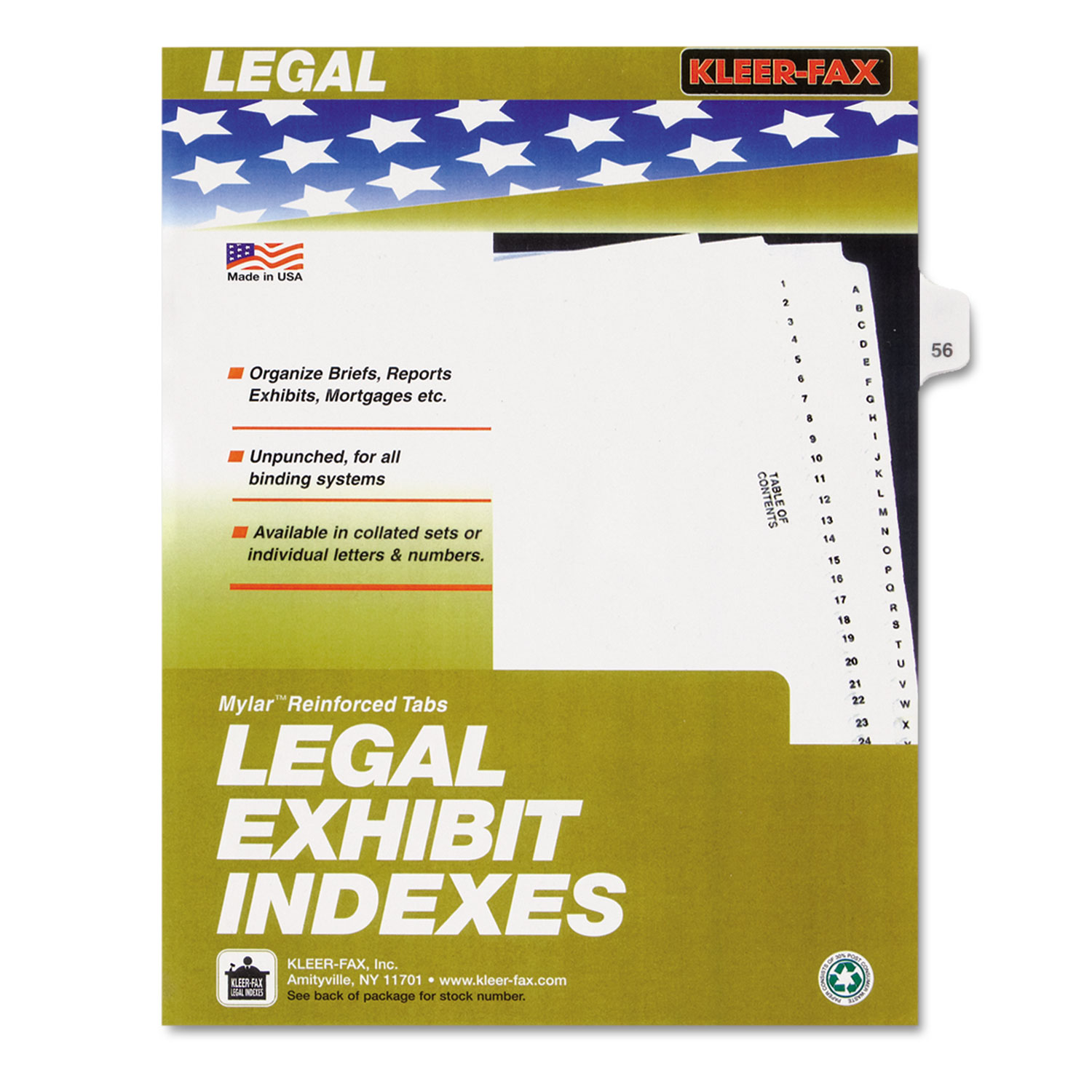 80000 Series Legal Index Dividers, Side Tab, Printed 56, 25/Pack