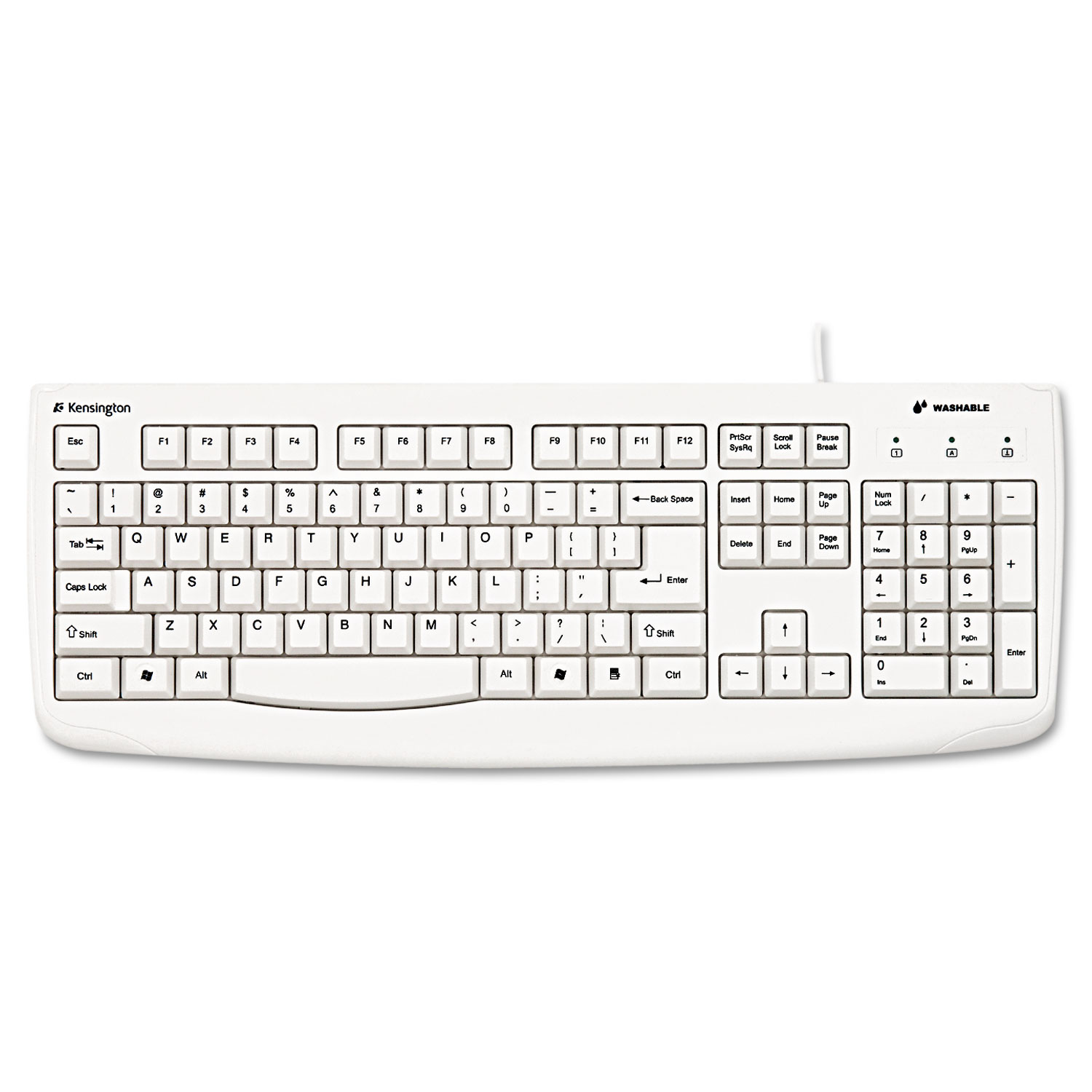  Kensington K64406US Pro Fit USB Washable Keyboard, 104 Keys, White (KMW64406) 