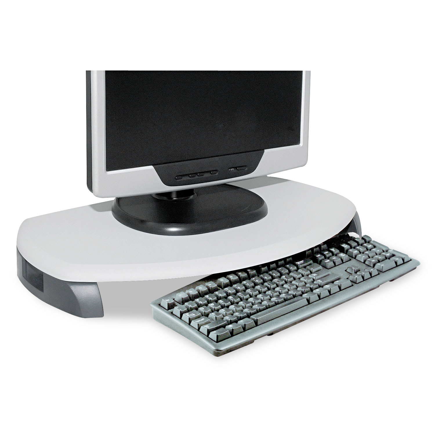 CRT/LCD Stand with Keyboard Storage, 23 x 13 1/4 x 3, Gray
