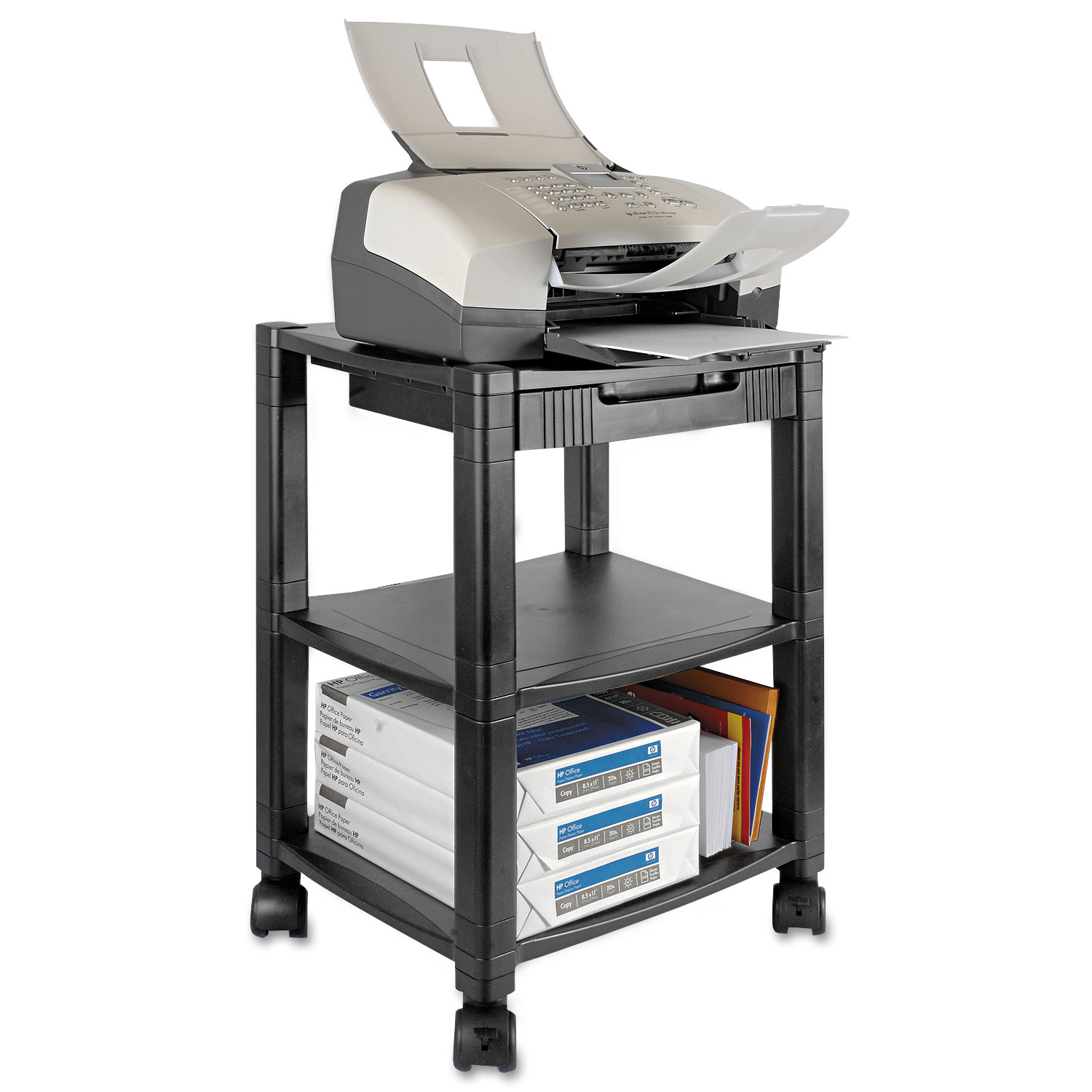 Mobile Printer Stand, Three-Shelf, 17w x 13 1/4d x 24 1/2h, Black