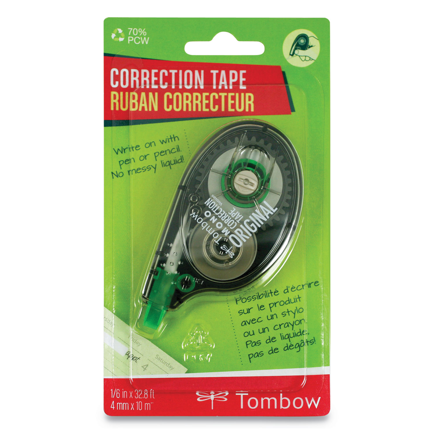 MONO Refillable Correction Tape, Clear Applicator, 0.17 x 472