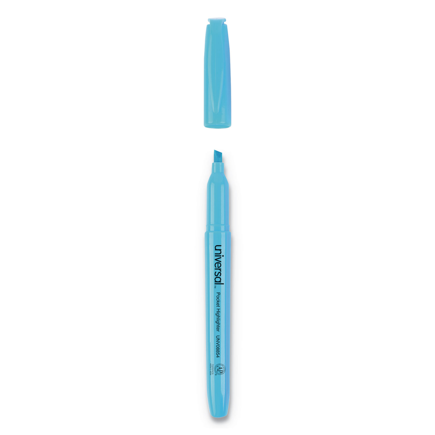 Pocket Clip Highlighter, Chisel Tip, Fluorescent Blue Ink, Dozen