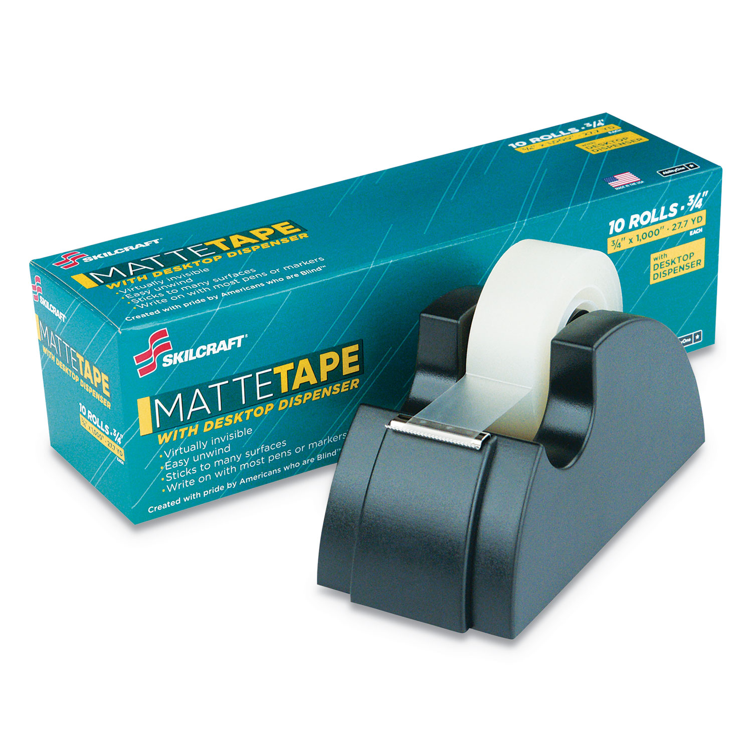 7510015806224 SKILCRAFT Desktop Tape Dispenser with 10 Matte Rolls of Tape,  1 Core, Plastic, Black - ASE Direct