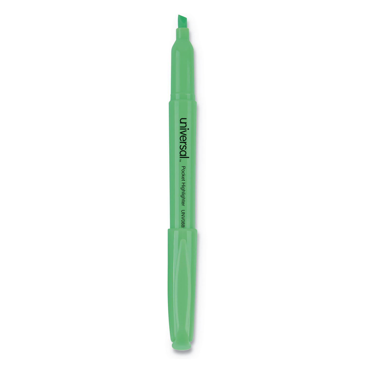 Pocket Clip Highlighter, Chisel Tip, Fluorescent Green Ink, Dozen