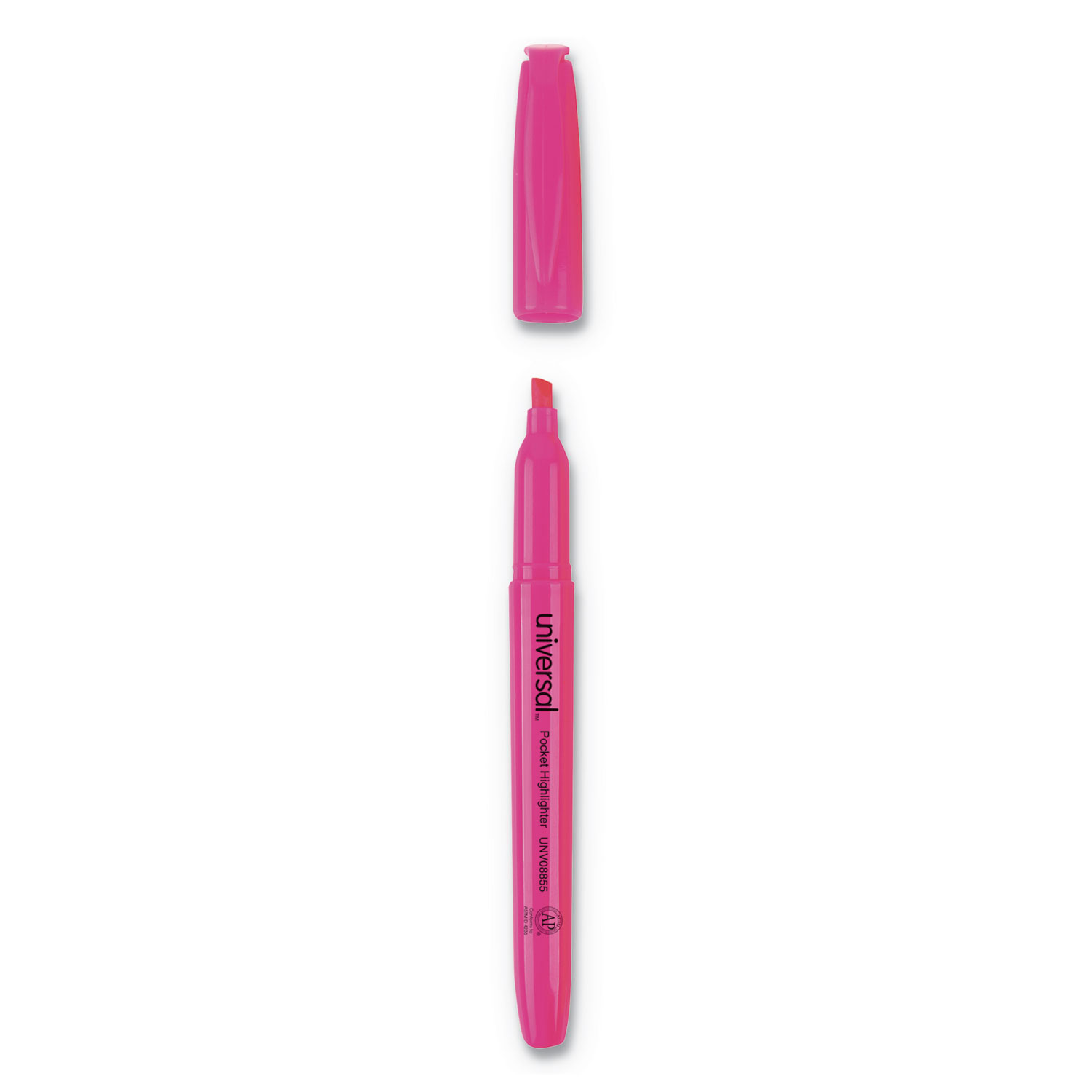 Pocket Clip Highlighter, Chisel Tip, Fluorescent Pink Ink, Dozen