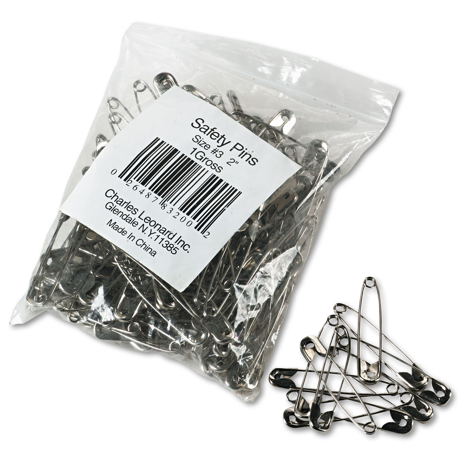  Charles Leonard 83200 Safety Pins, Nickel-Plated, Steel, 2 Length, 144/Pack (LEO83200) 