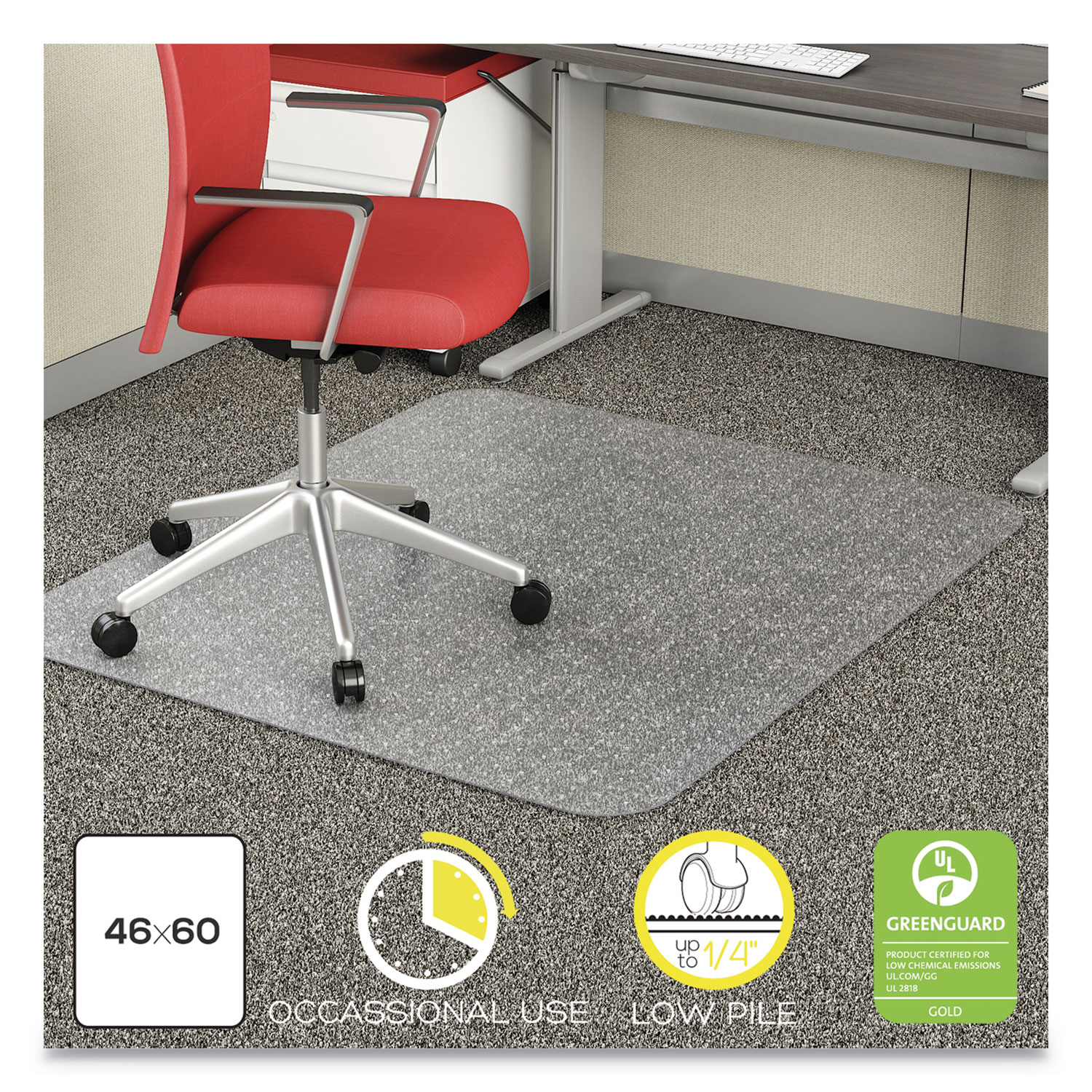  deflecto CM11442FCOM EconoMat Occasional Use Chair Mat, Low Pile Carpet, Roll, 46 x 60, Rectangle, Clear (DEFCM11442FCOM) 