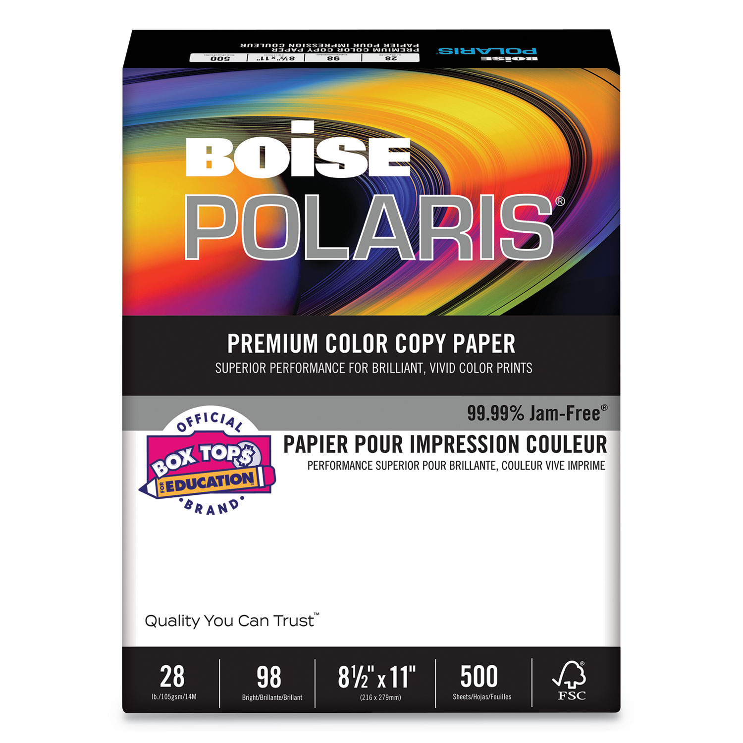 POLARIS Premium Color Copy Paper, 98 Bright, 28lb, 8.5 x 11, White, 500/Ream