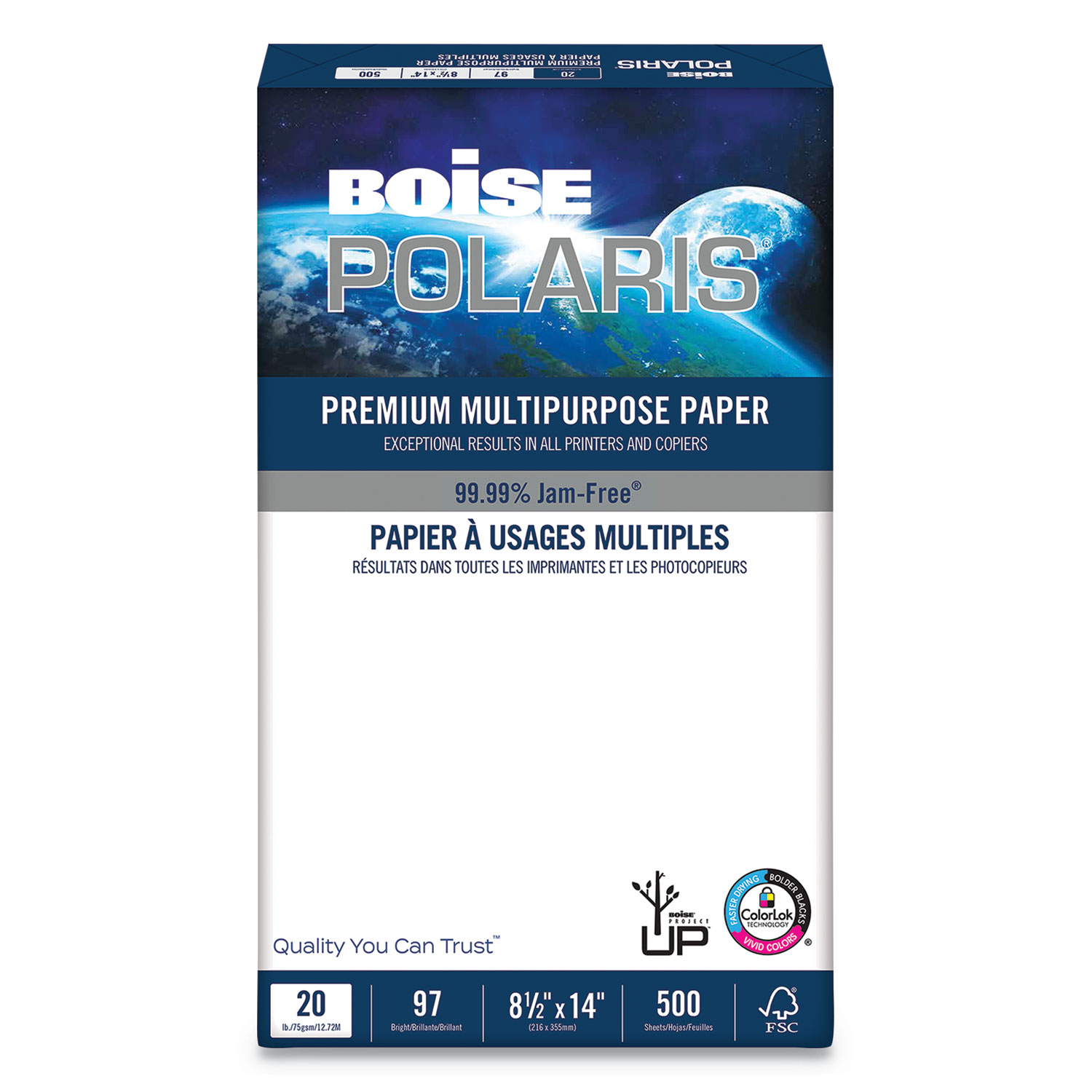  Boise POL-8514 POLARIS Premium Multipurpose Paper, 97 Bright, 20lb, 8.5 x 14, White, 500 Sheets/Ream, 10 Reams/Carton (CASPOL8514) 