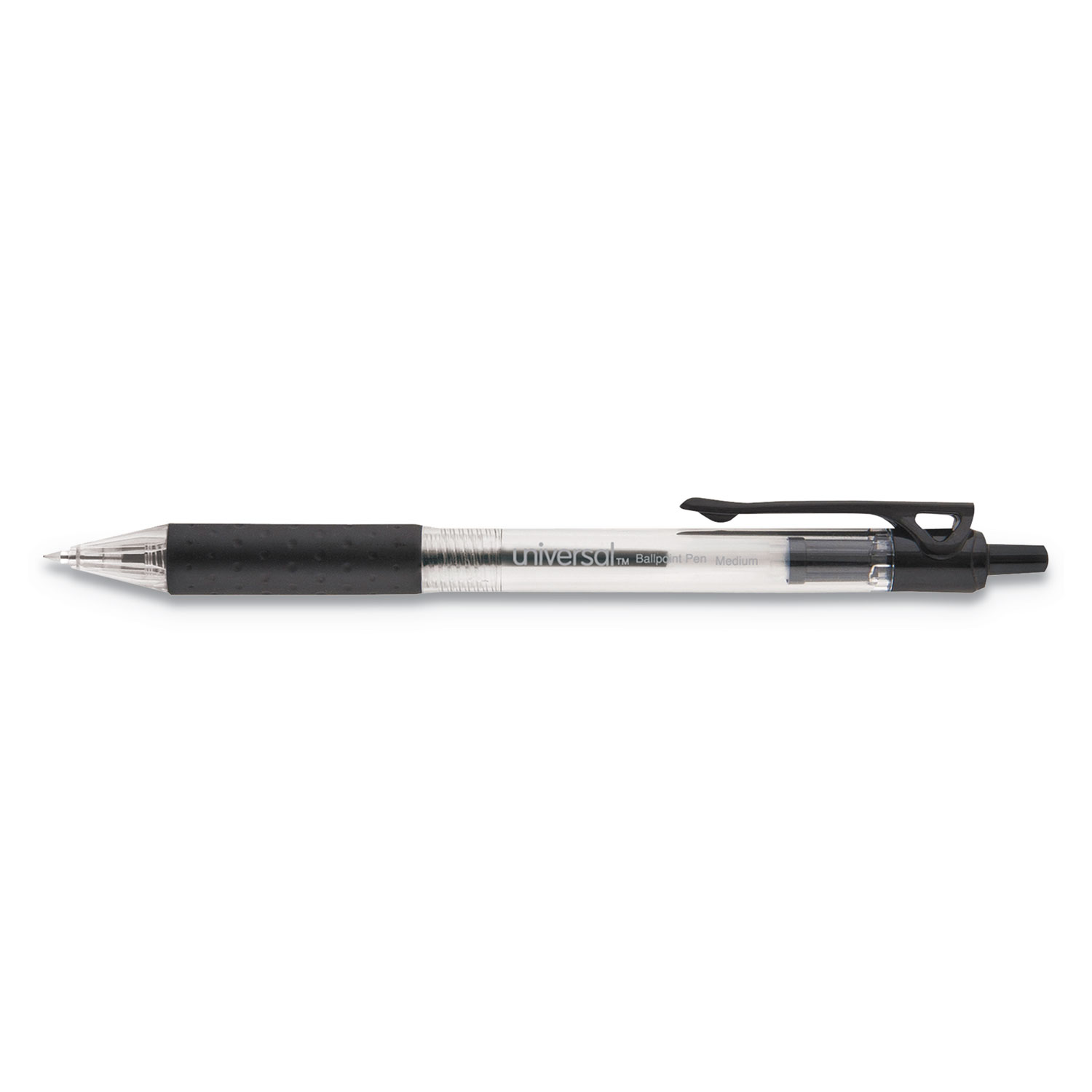  Universal UNV15533 Comfort Grip Retractable Ballpoint Pen, 1mm, Black Ink, Clear Barrel, 48/Set (UNV15533) 