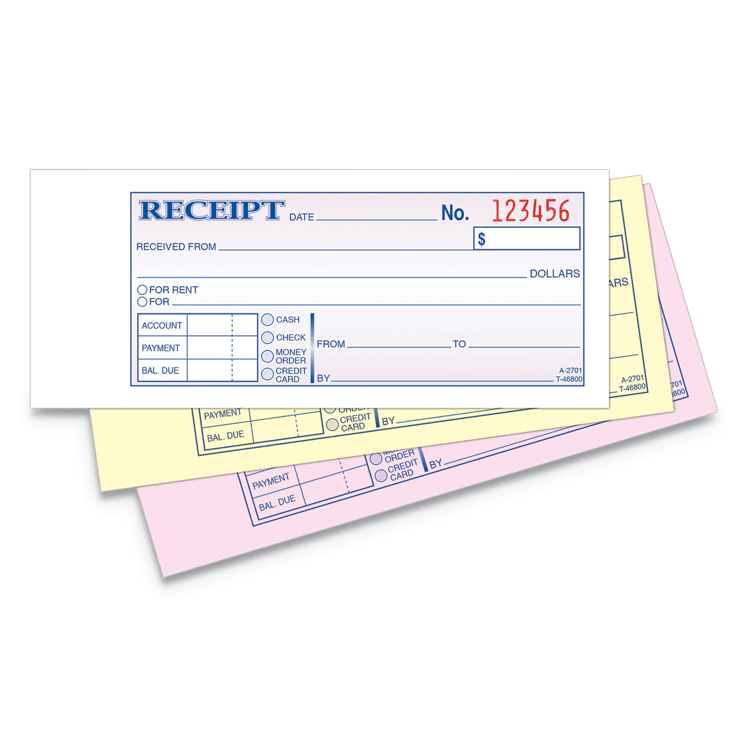 Receipt Book, 2 3/4 x 7 3/16, Three-Part Carbonless, 50 Forms
