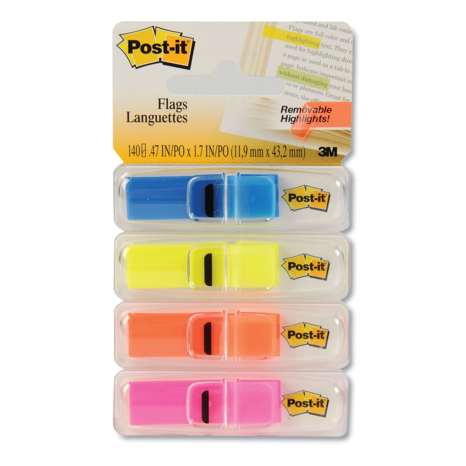  Post-it Flags 683-4ABX Highlighting Page Flags, 4 Bright Colors, 4 Dispensers, 1/2 x 1 3/4, 35/Color (MMM6834ABX) 