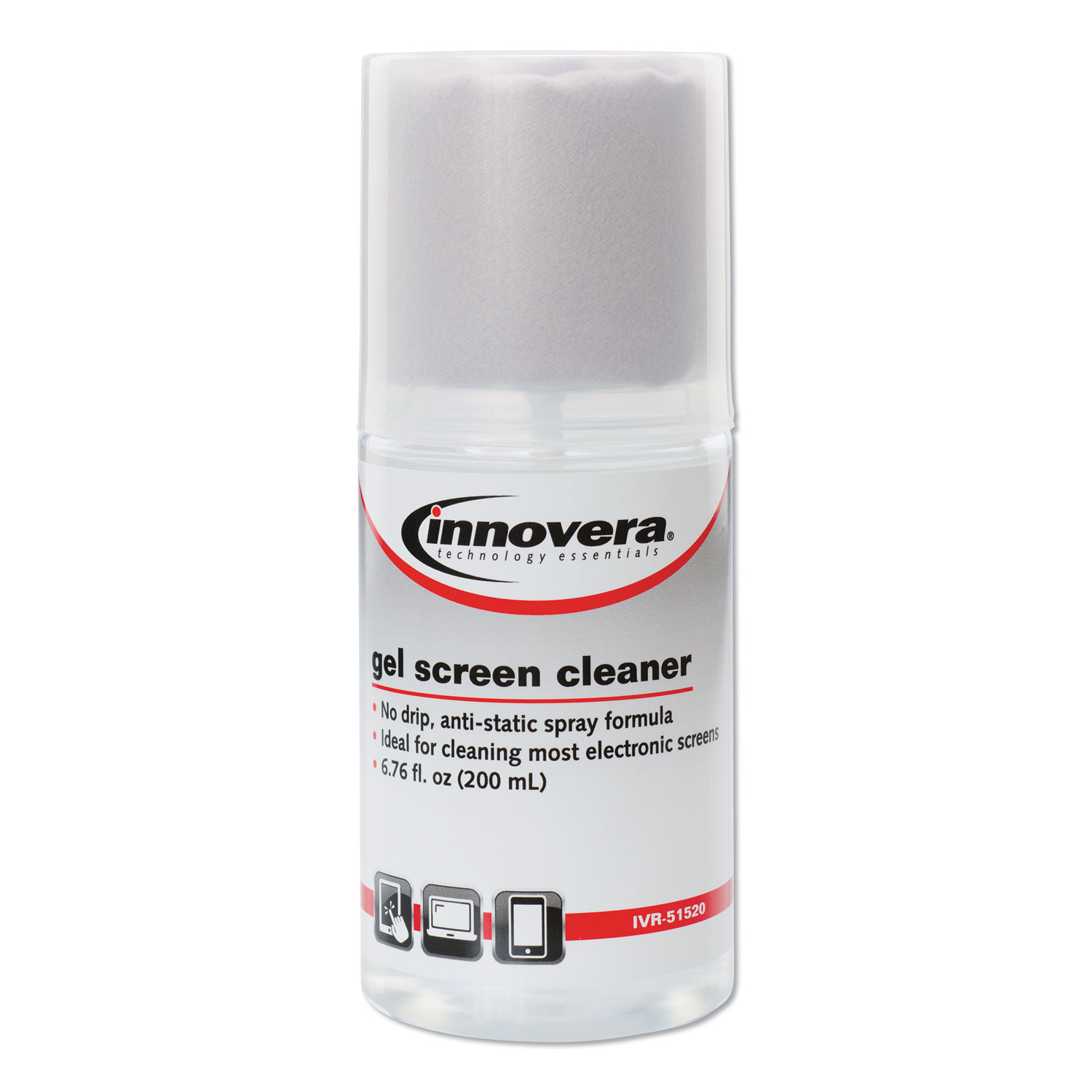  Innovera IVR51520 Anti-Static Gel Screen Cleaner, w/Gray Microfiber Cloth, 4oz Spray Bottle (IVR51520) 