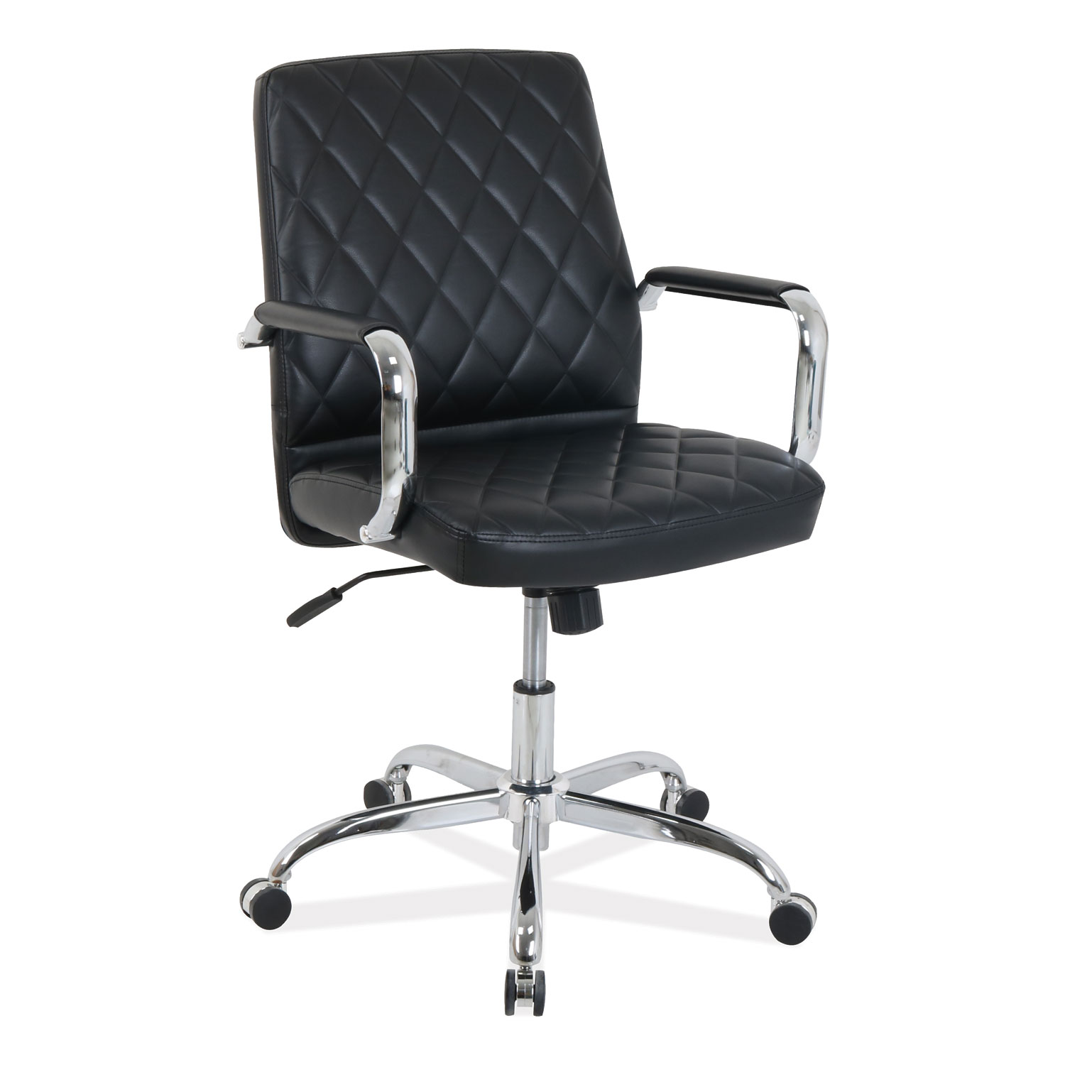  kathy ireland OFFICE by Alera KA54219 kathy ireland OFFICE by Alera Nebulous Mid-Back Diamond-Embossed Leather Chair, Up to 275 lbs., Black Seat, Chrome Base (ALEKA54219) 