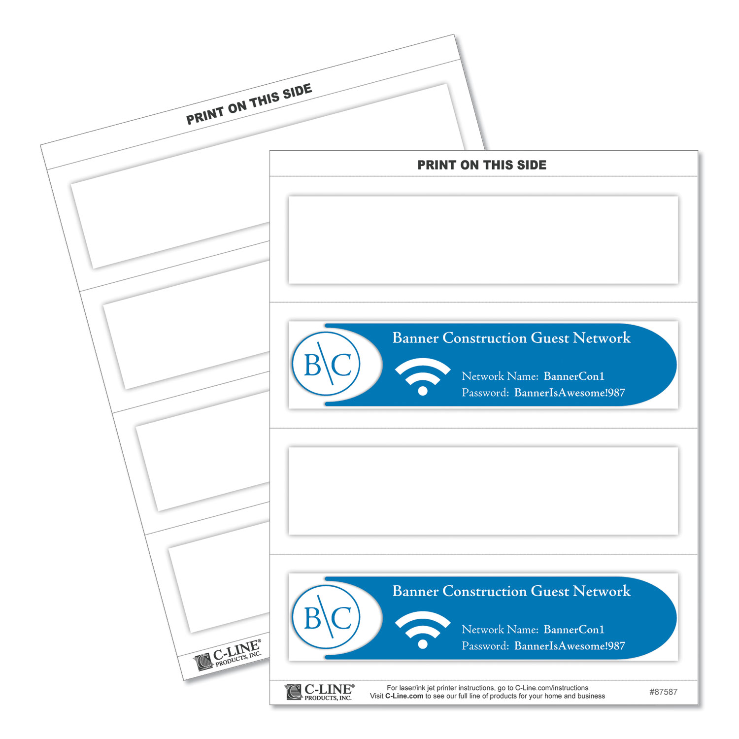  C-Line 87587 Embossed Tent Cards, White, 2.5 x 8.5, 2 Card/Sheet, 50 Sheets/Box (CLI87587) 