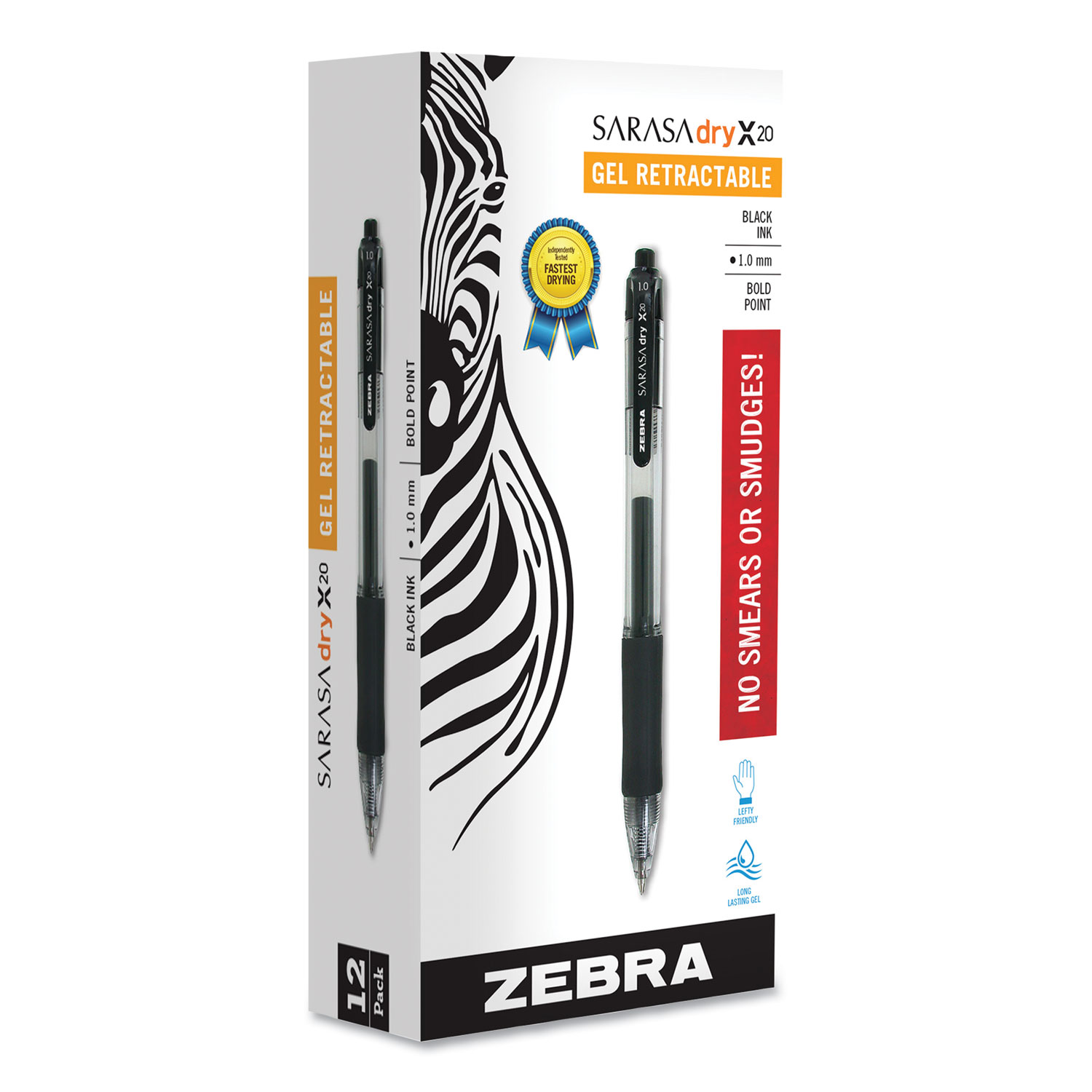  Zebra 46610 Sarasa Dry Gel X20 Retractable Gel Pen, Bold 1mm, Black Ink, Smoke Barrel, Dozen (ZEB46610) 