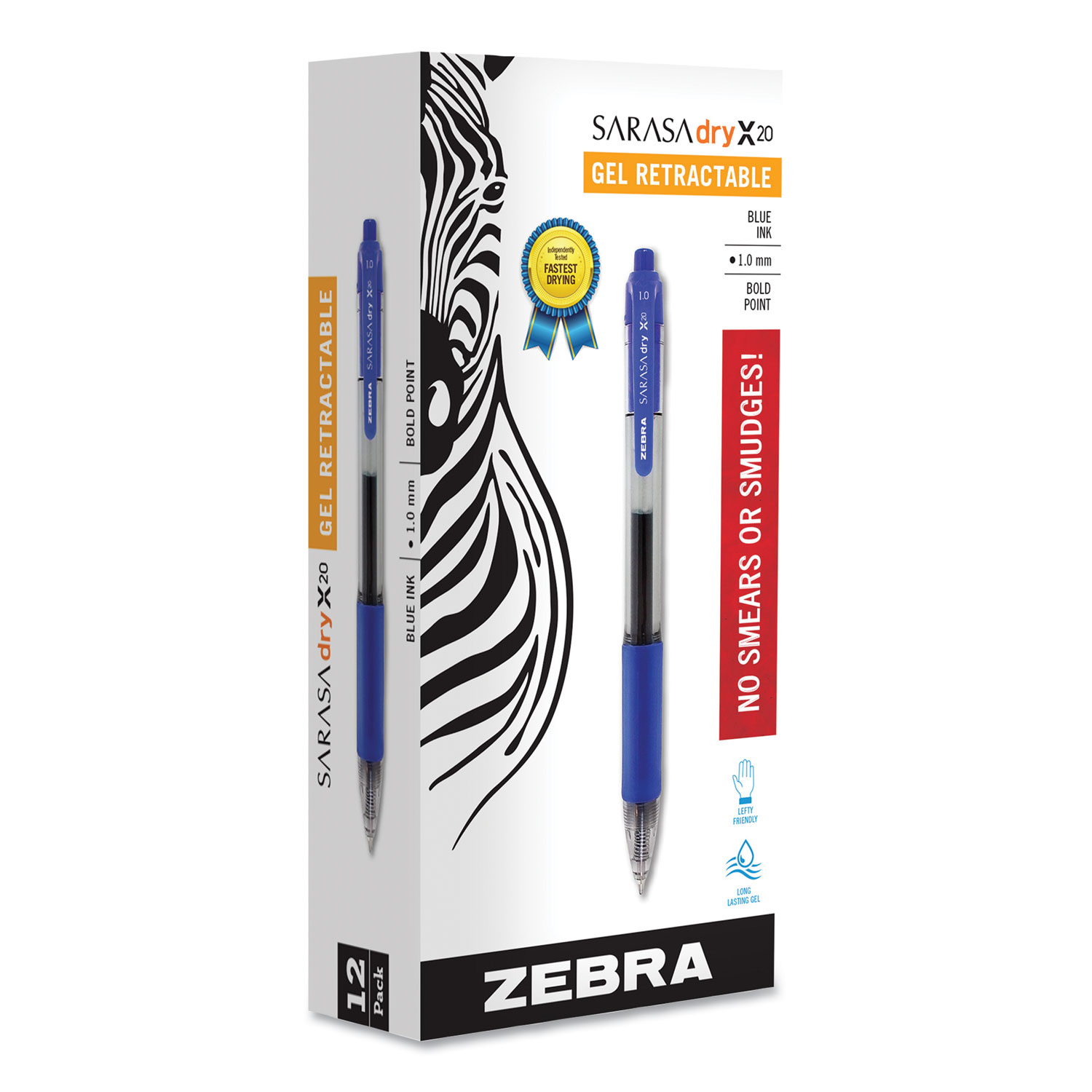  Zebra 46620 Sarasa Dry Gel X20 Retractable Gel Pen, Bold 1mm, Blue Ink, Translucent Blue Barrel, Dozen (ZEB46620) 