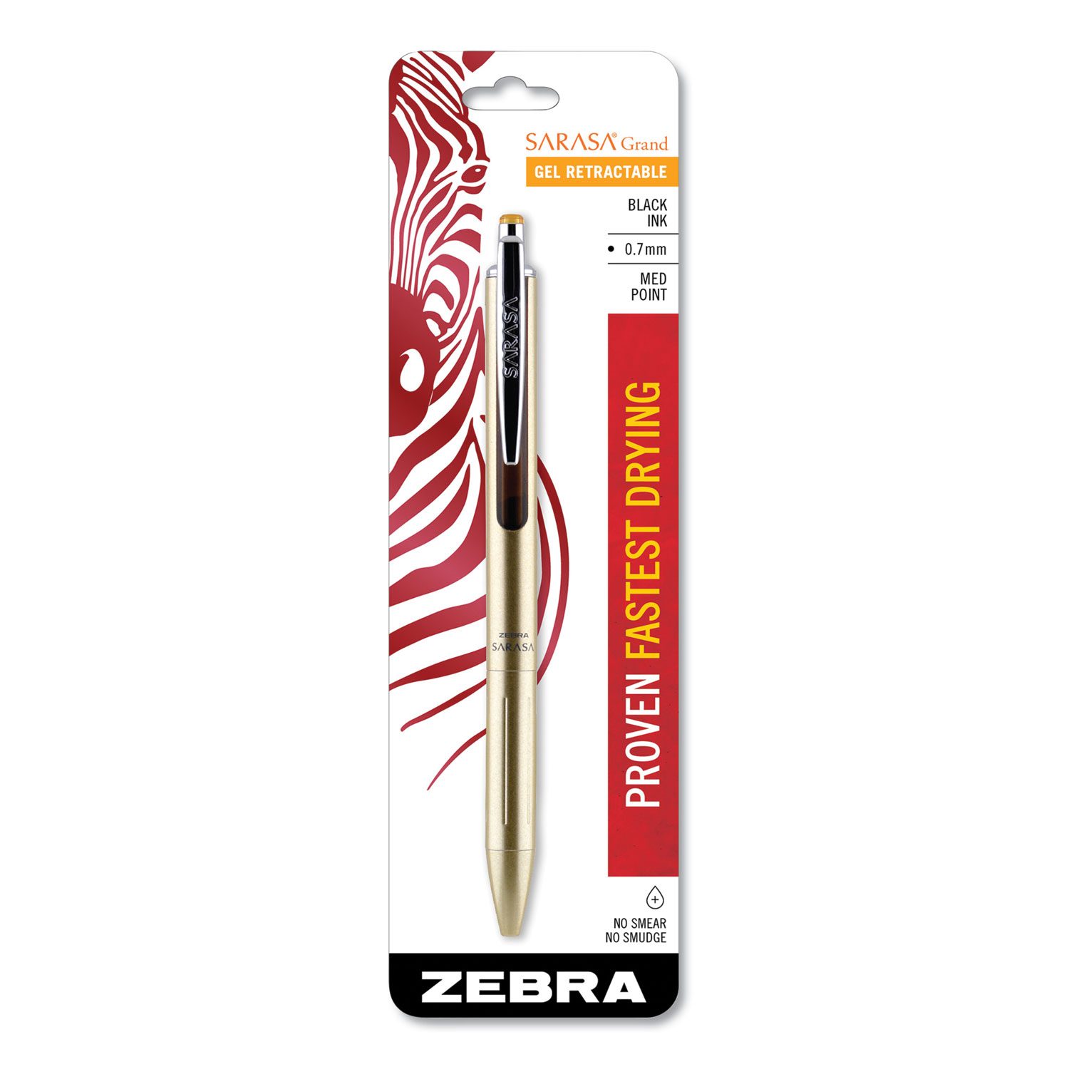  Zebra 45511 Blister-Carded Sarasa Grand Retractable Gel Pen, Fine 0.7mm, Black Ink, Gold Barrel (ZEB45511) 