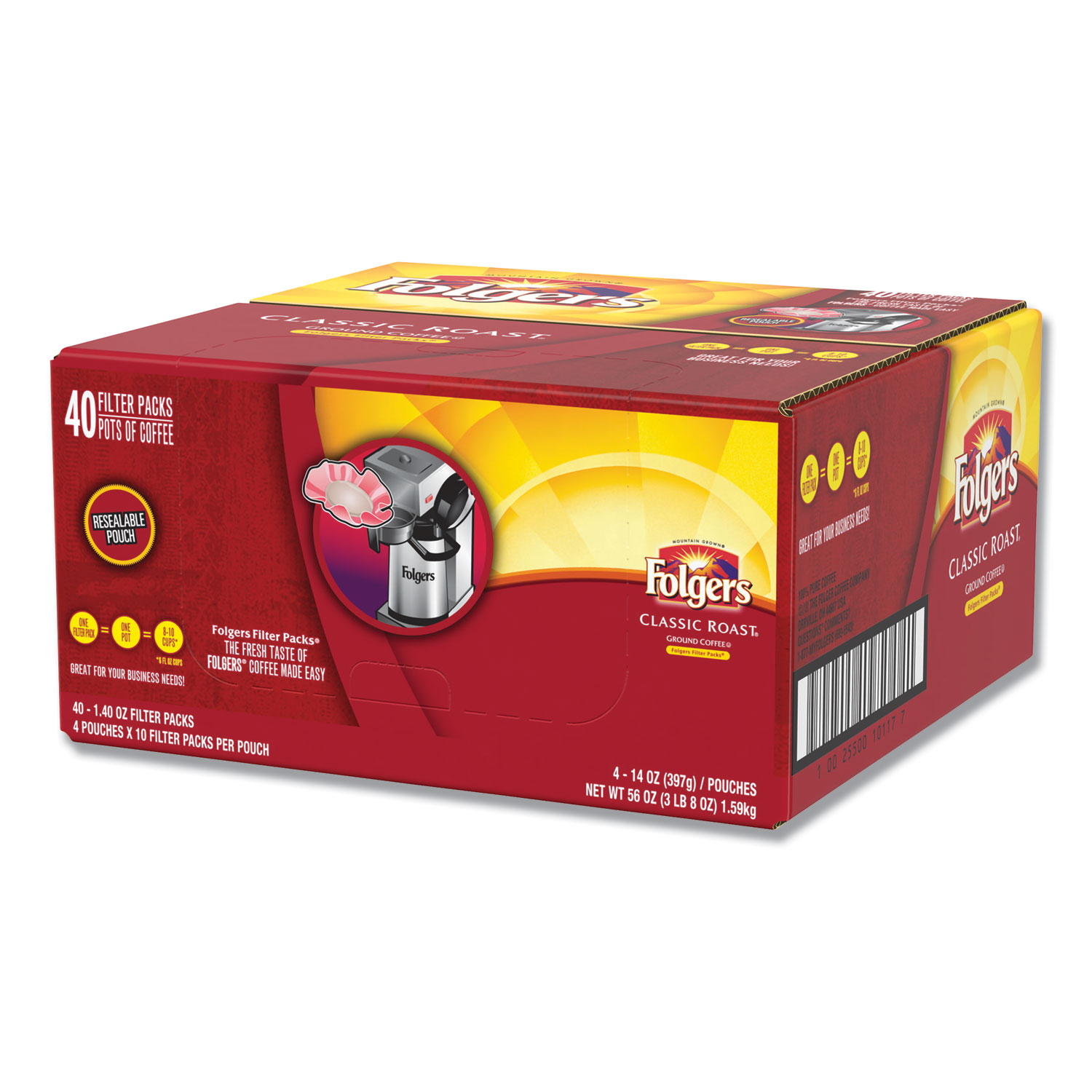  Folgers 2550010117 Coffee Filter Packs, Classic Roast, 1.4 oz Pack, 40/Carton (FOL10117) 