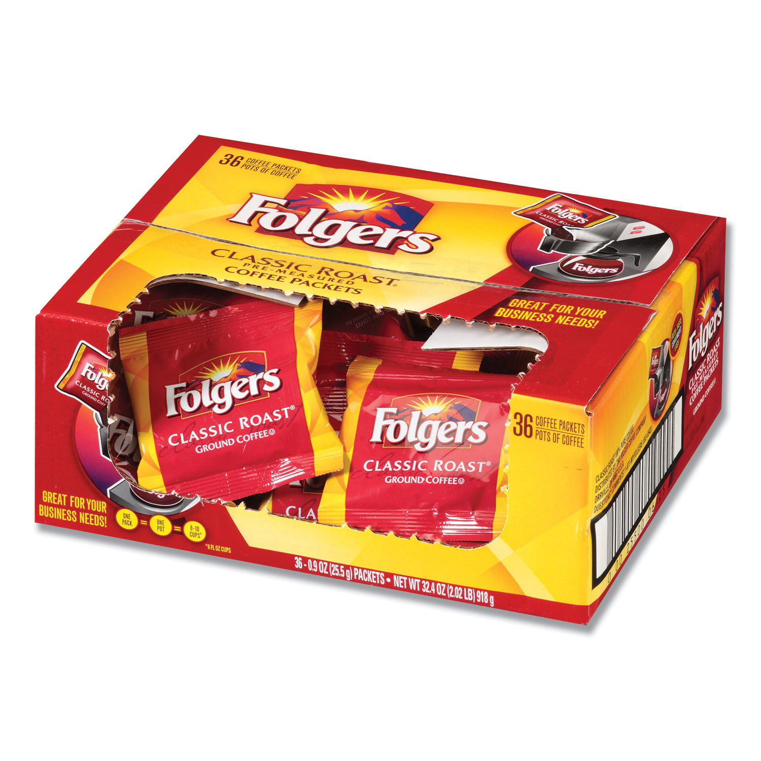  Folgers 2550006125 Coffee, Classic Roast, 0.9 oz Fractional Packs, 36/Carton (FOL06125) 