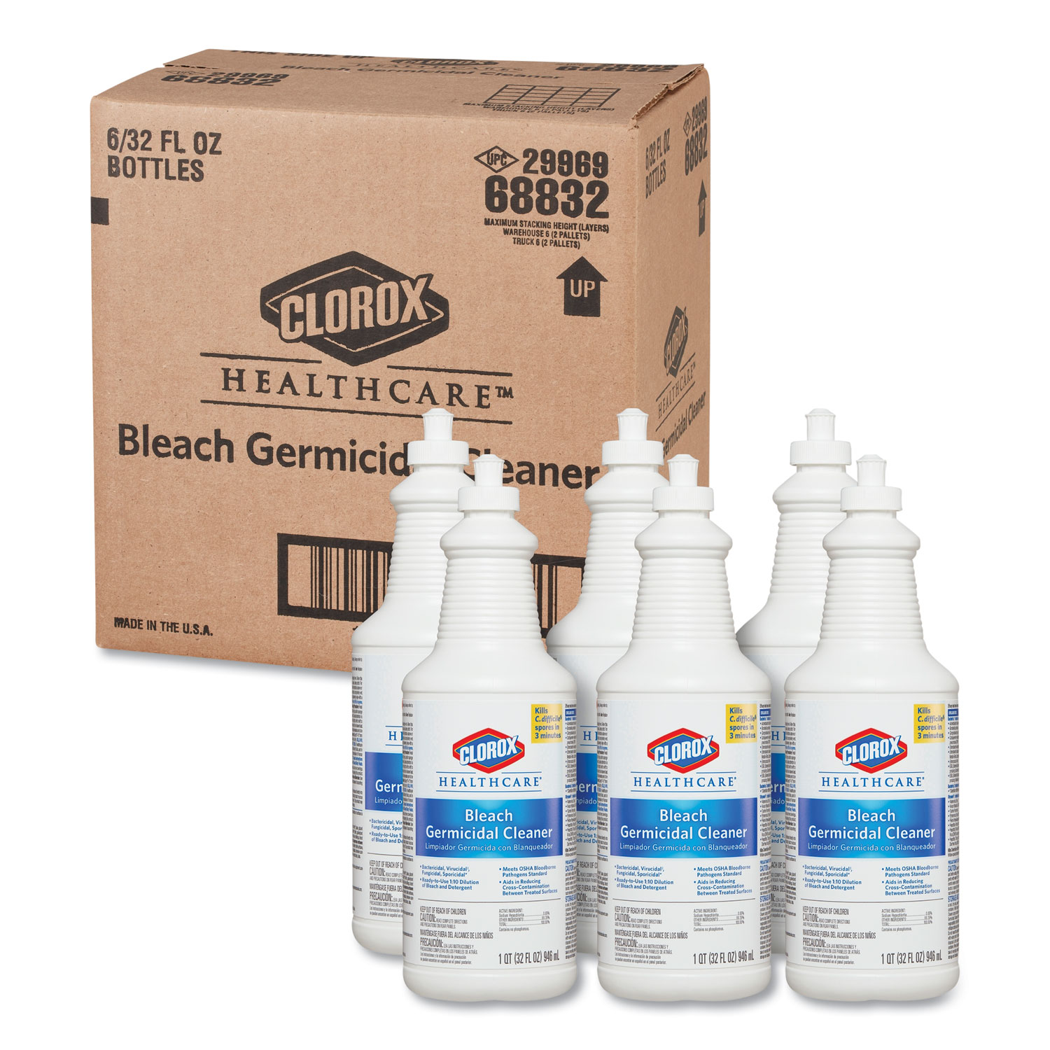  Clorox Healthcare CLO 68832 Bleach Germicidal Cleaner, 32 oz Pull-Top Bottle, 6/Carton (CLO68832) 