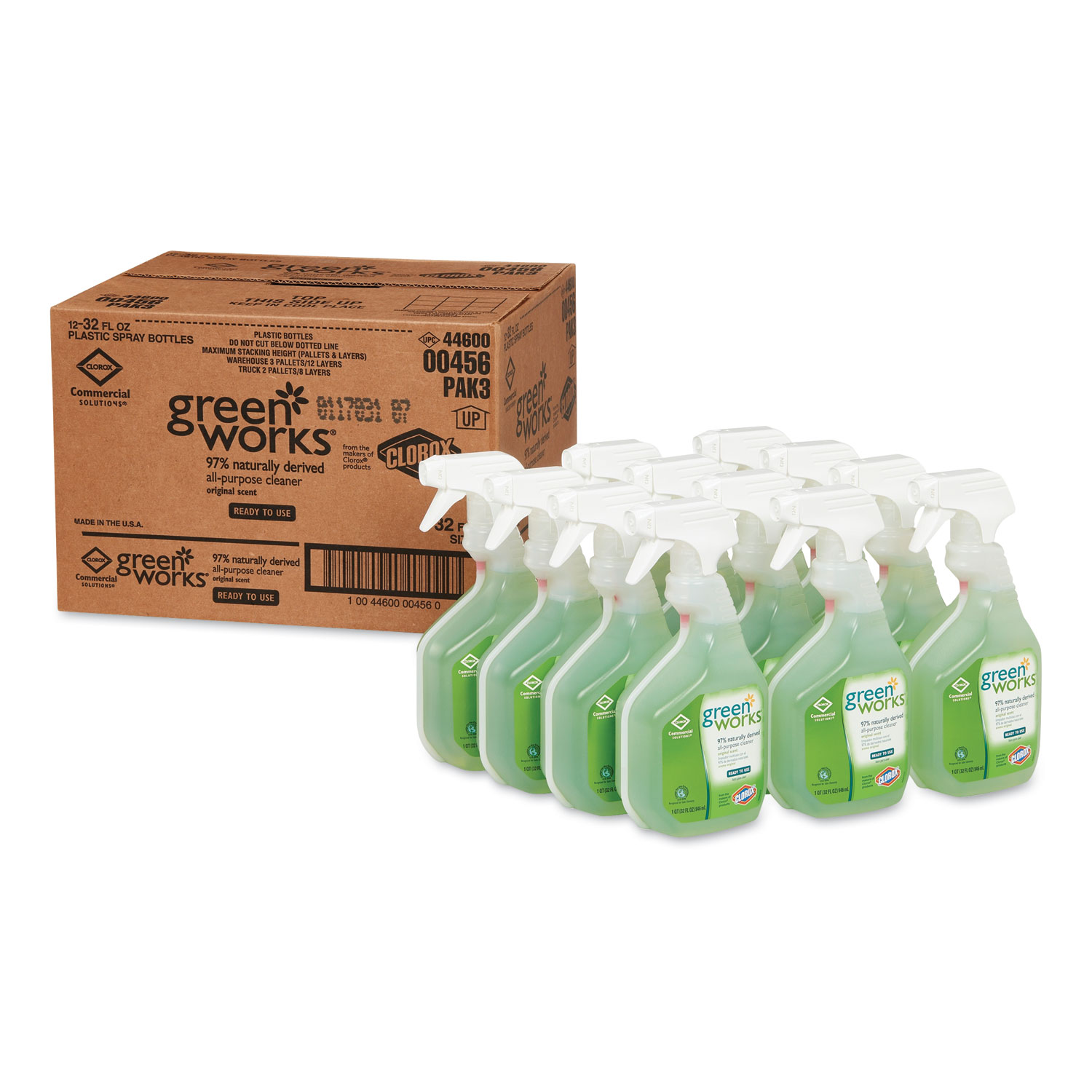  Green Works CLO 00456 All-Purpose and Multi-Surface Cleaner, Original, 32oz Spray Bottle, 12/Carton (CLO00456CT) 